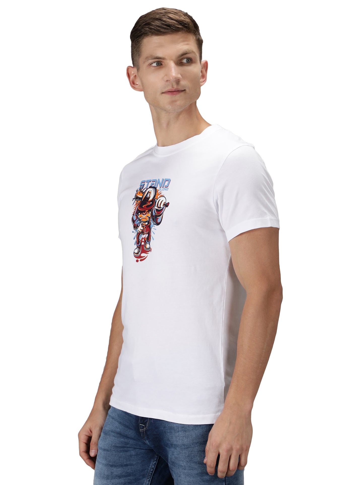 NUEVOSPORTA Men's Cotton Graphic Printed White T-Shirt