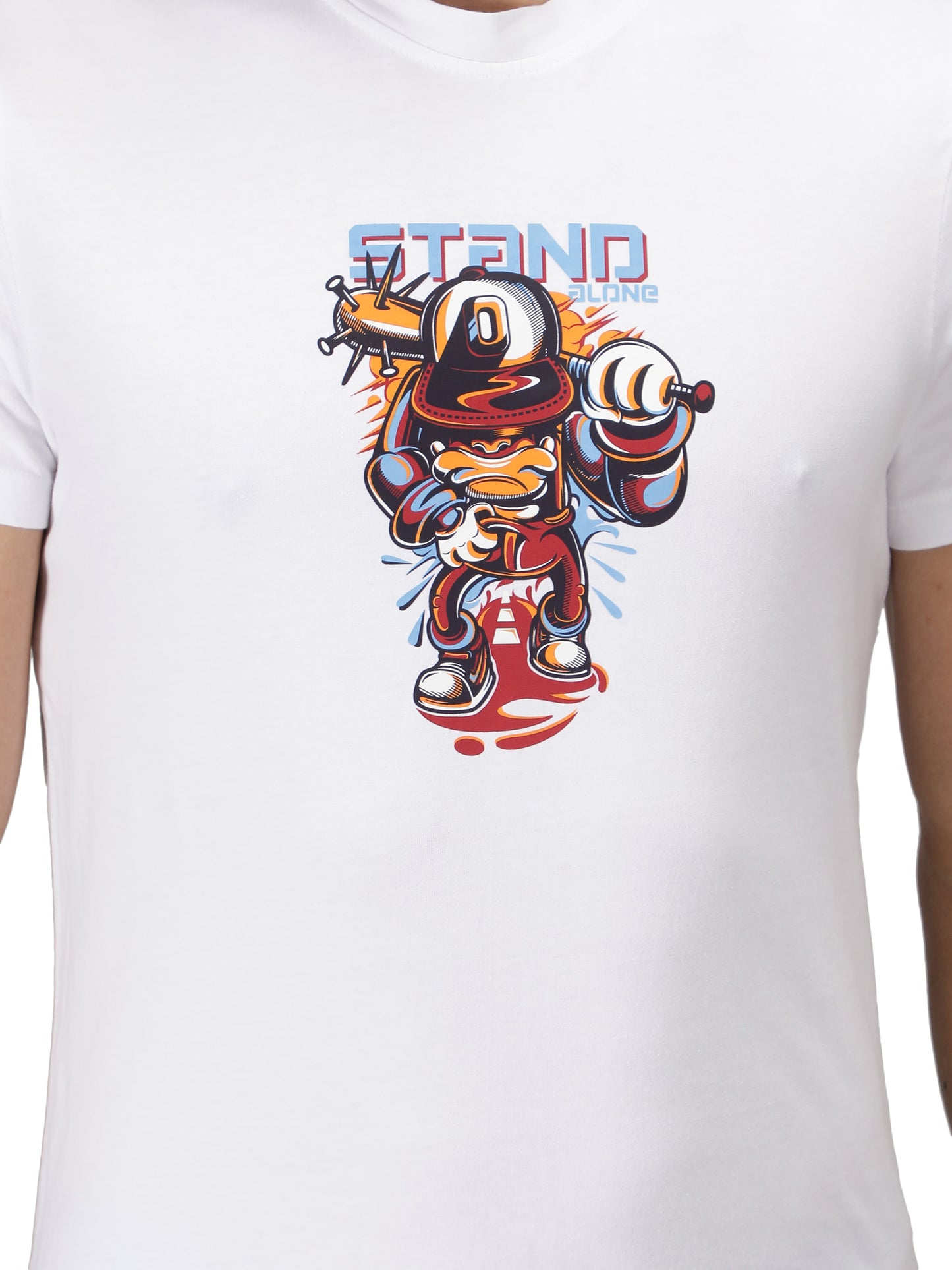 NUEVOSPORTA Men's Cotton Graphic Printed White T-Shirt