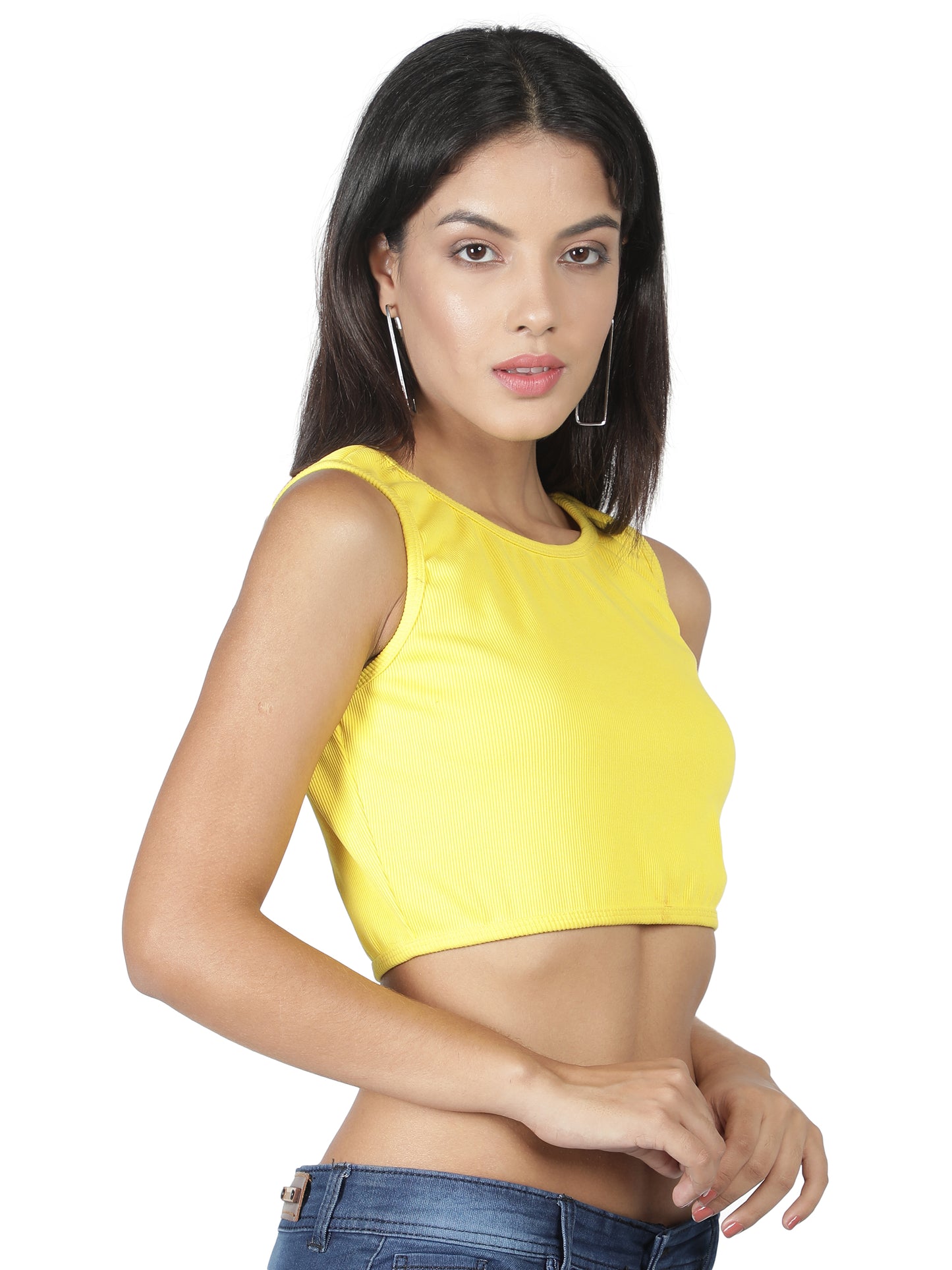 NUEVOSDAMAS Women Western Cotton Solid Yellow Tank Top
