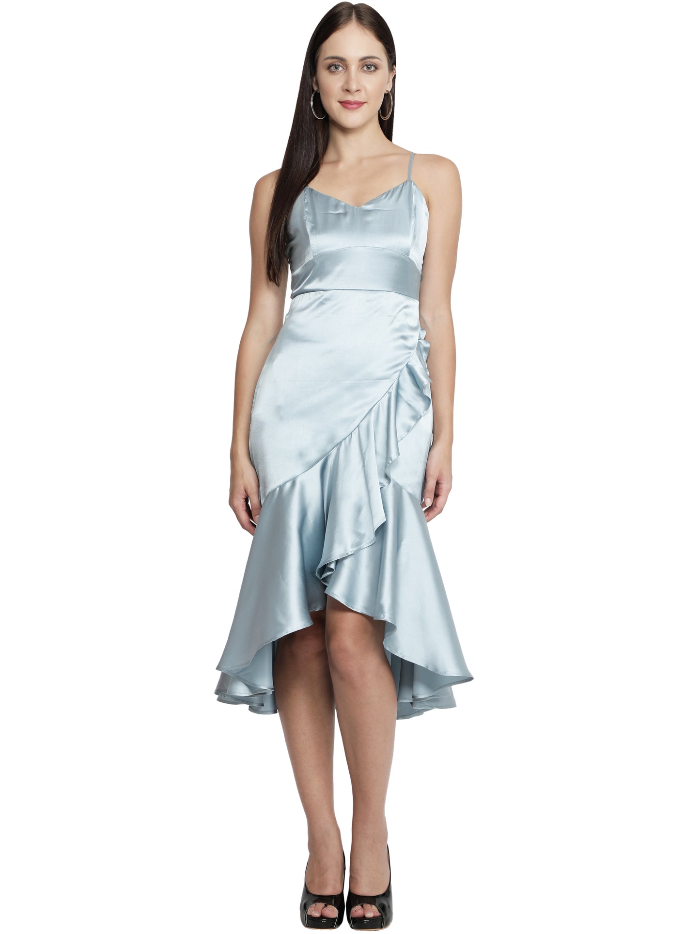 Women Ruffled Light Blue Dress freeshipping - NUEVOSDAMAS