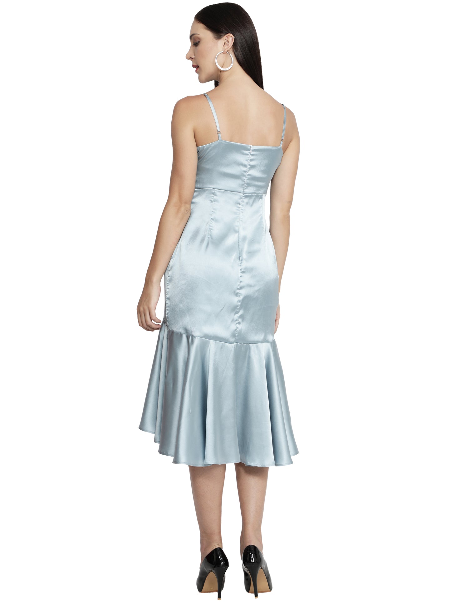 Women Ruffled Light Blue Dress freeshipping - NUEVOSDAMAS