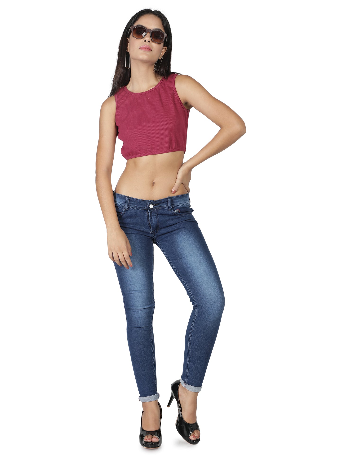 NUEVOSDAMAS Women Western Cotton Solid Tank Magenta Color Top