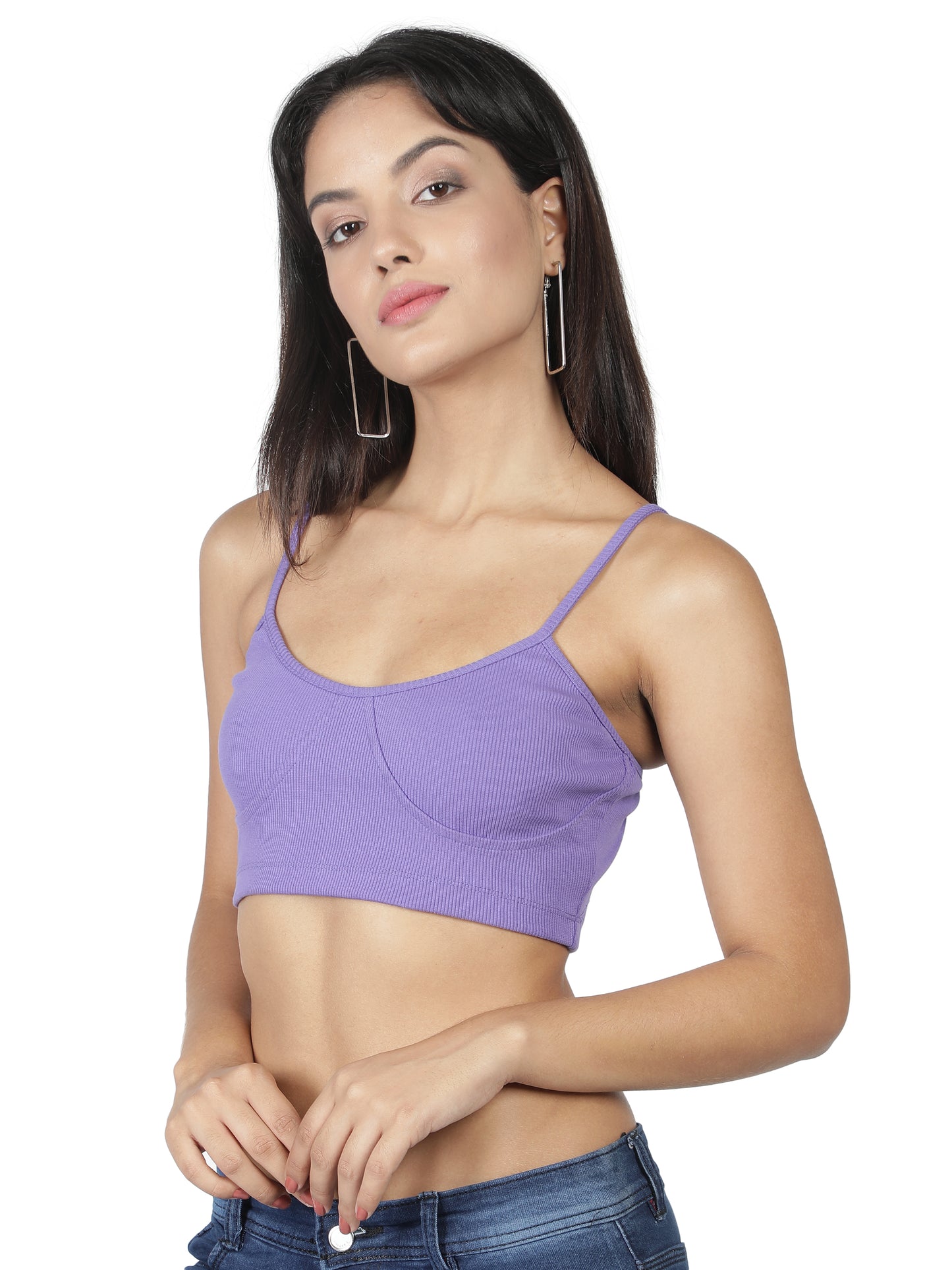 NUEVOSDAMAS Women Western Cotton Lycra Rib Solid Purple Bralette Bra