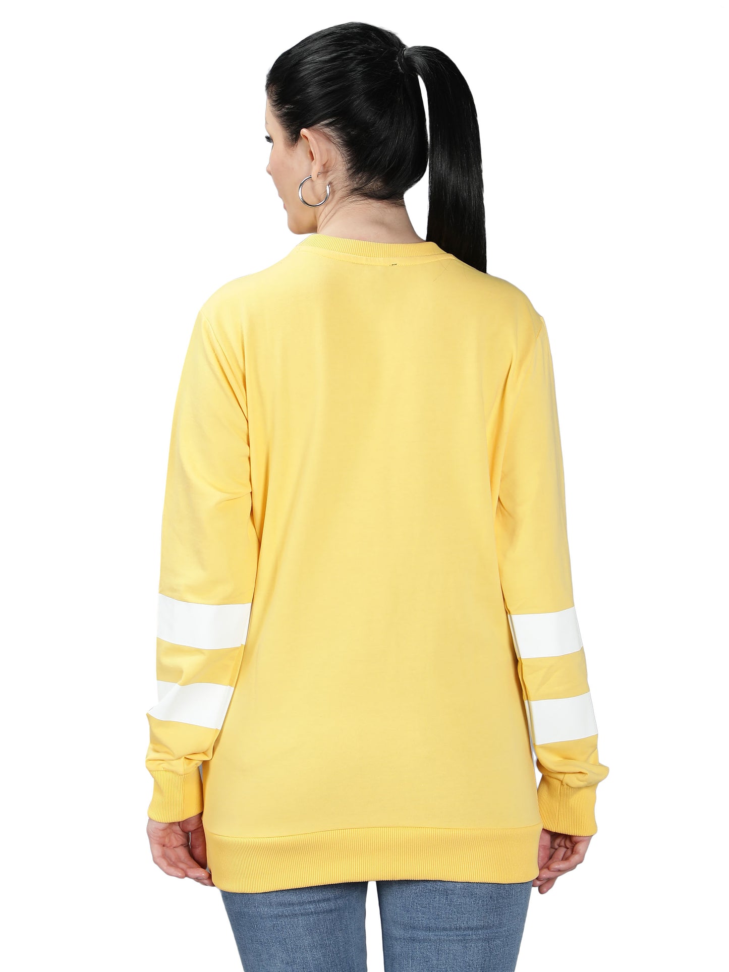 NUEVOSDAMAS Stripes Printed Yellow Sweatshirt