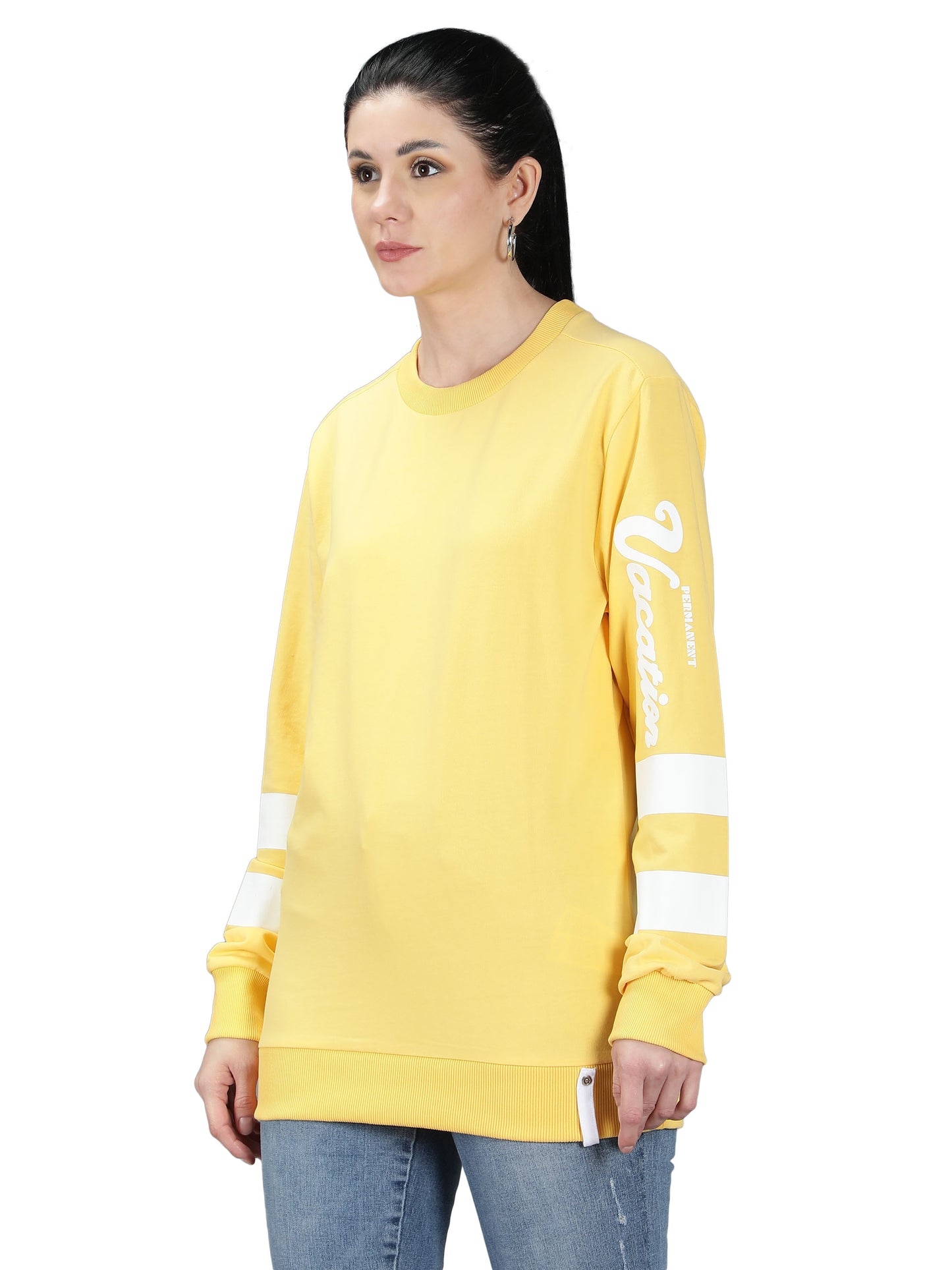 NUEVOSDAMAS Stripes Printed Yellow Sweatshirt