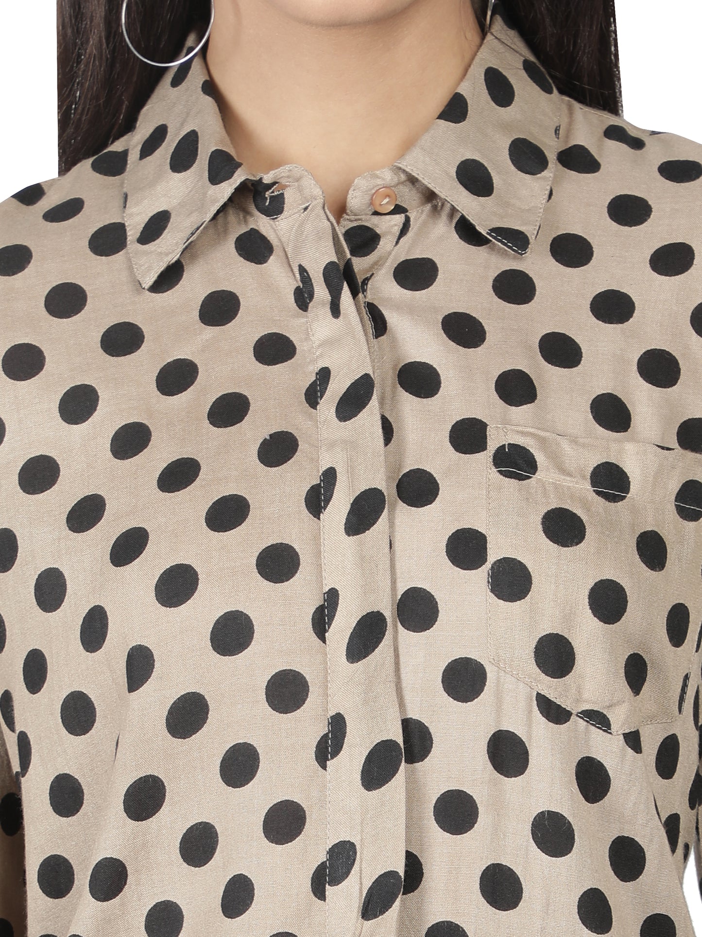 NUEVOSDAMAS Women Rayon Polka Printed Beige Shirt/Top