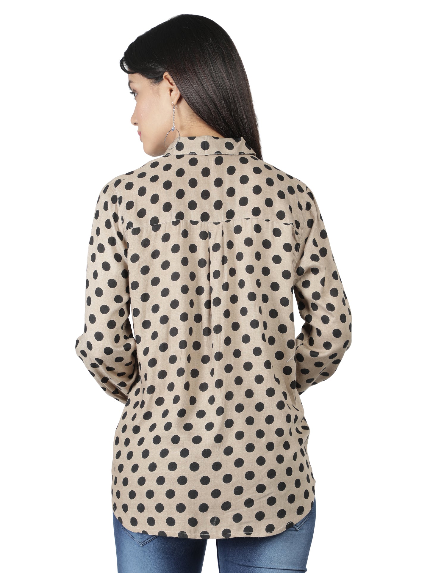 NUEVOSDAMAS Women Rayon Polka Printed Beige Shirt/Top