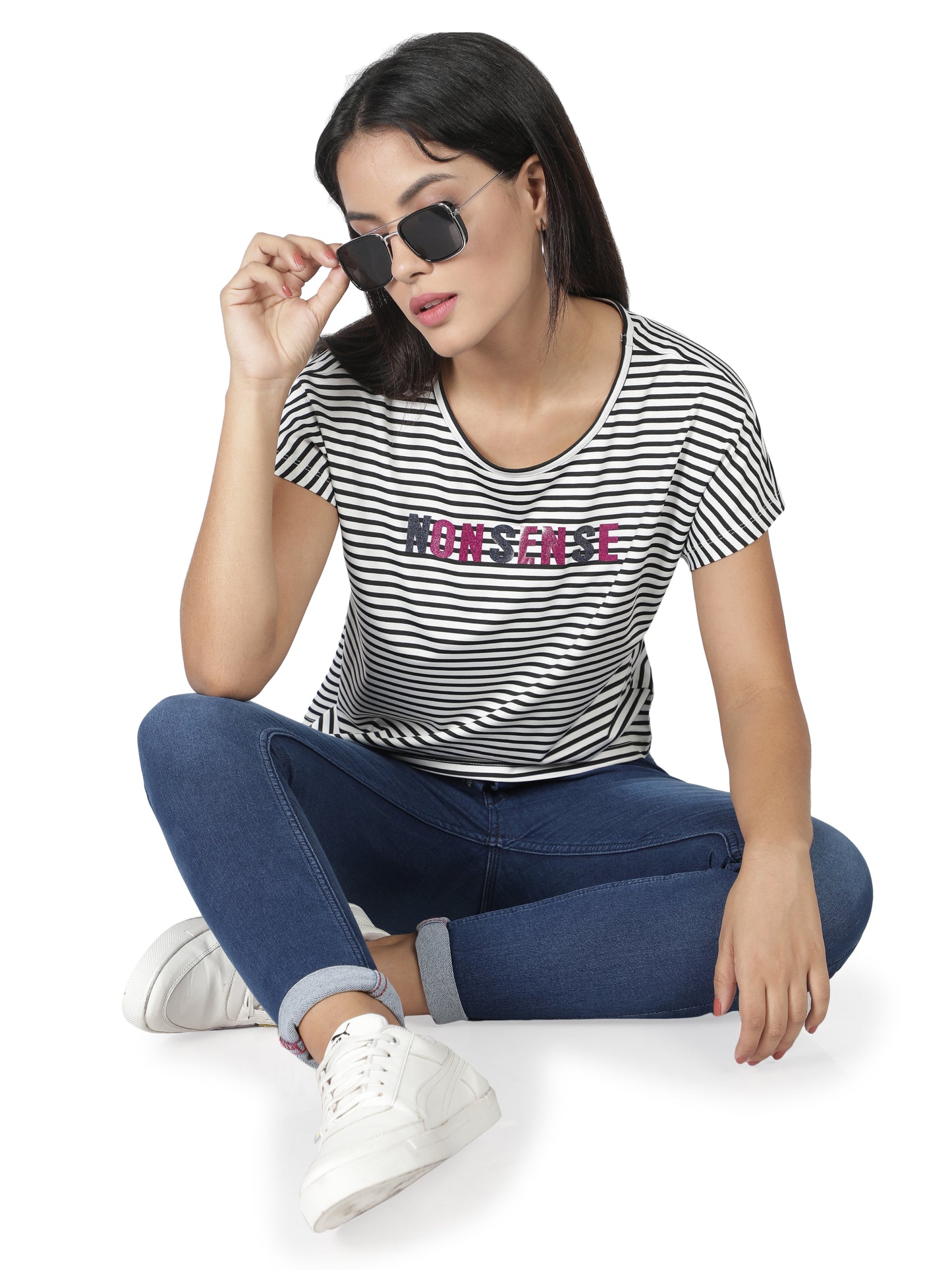 NUEVOSDAMAS Women Rayon Graphic Printed Black Top