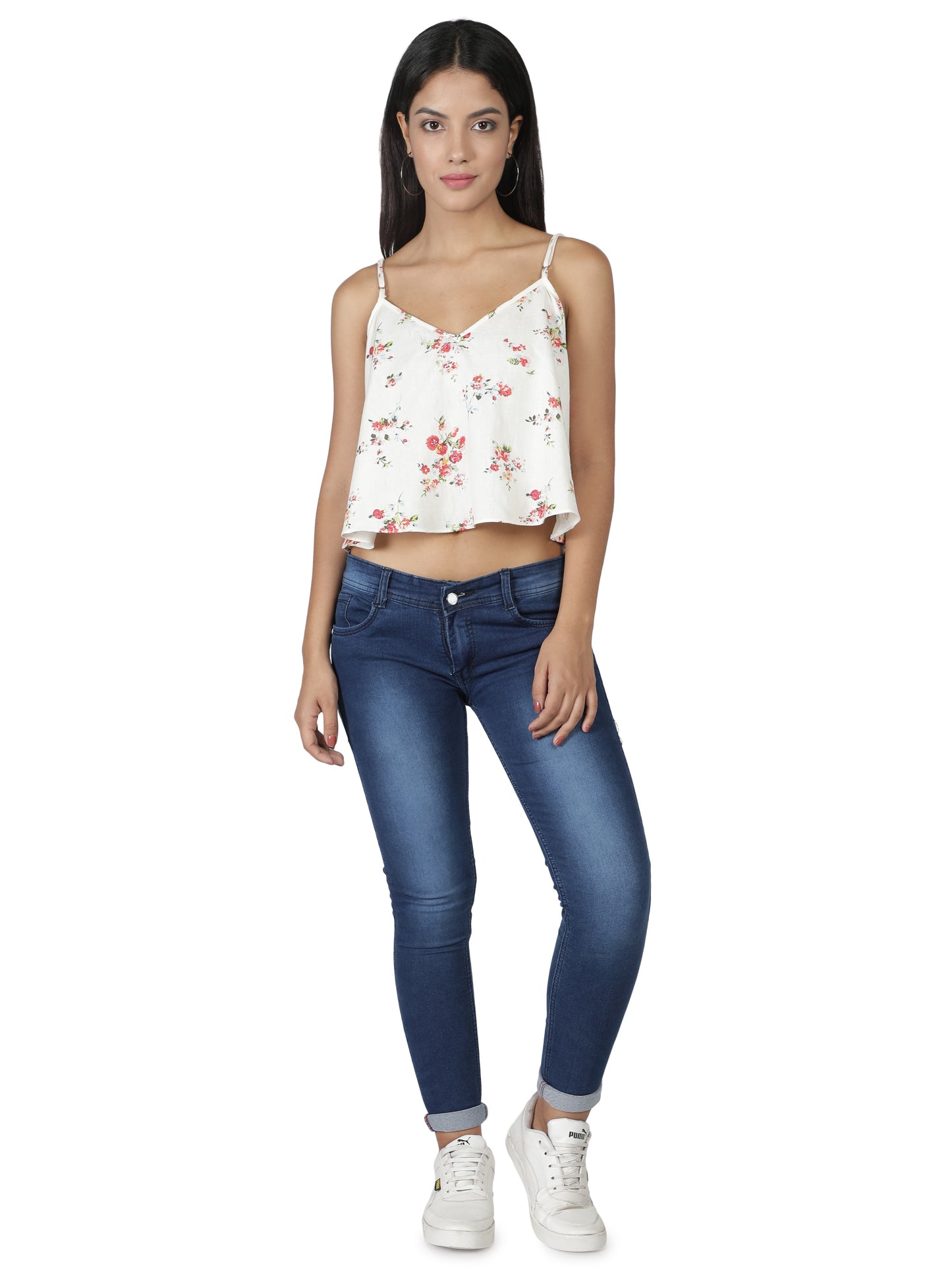 NUEVOSDAMAS Women Rayon Floral Printed White Top