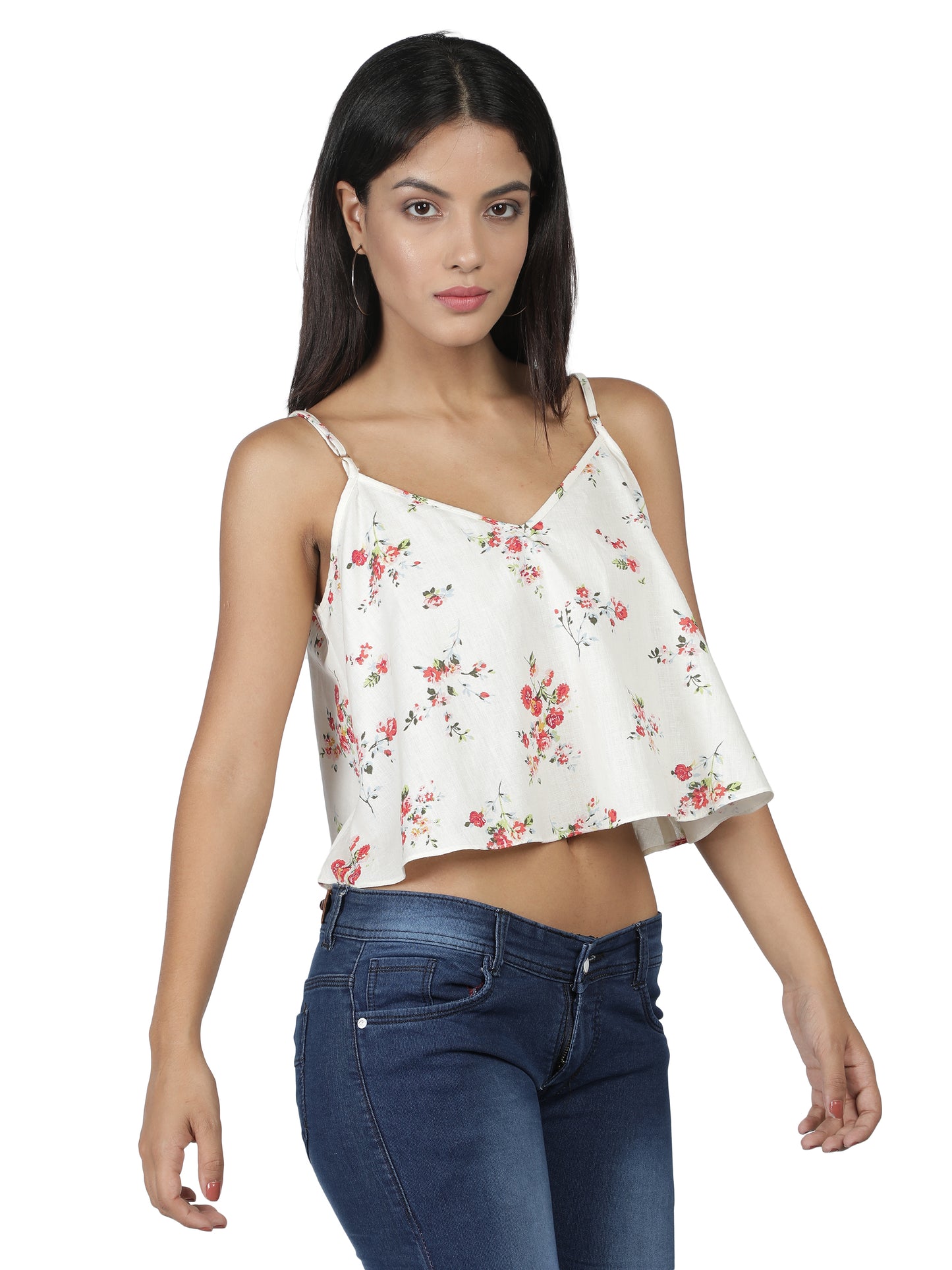 NUEVOSDAMAS Women Rayon Floral Printed White Top