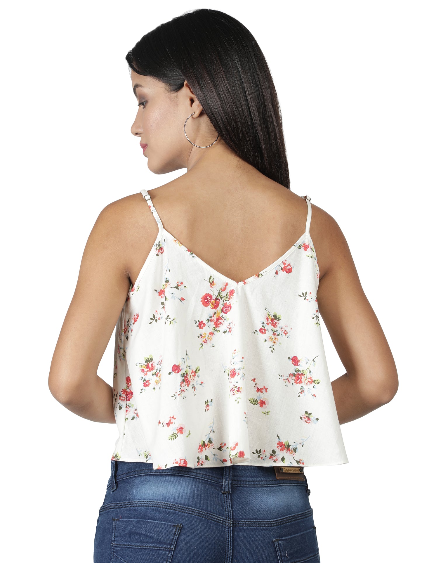 NUEVOSDAMAS Women Rayon Floral Printed White Top