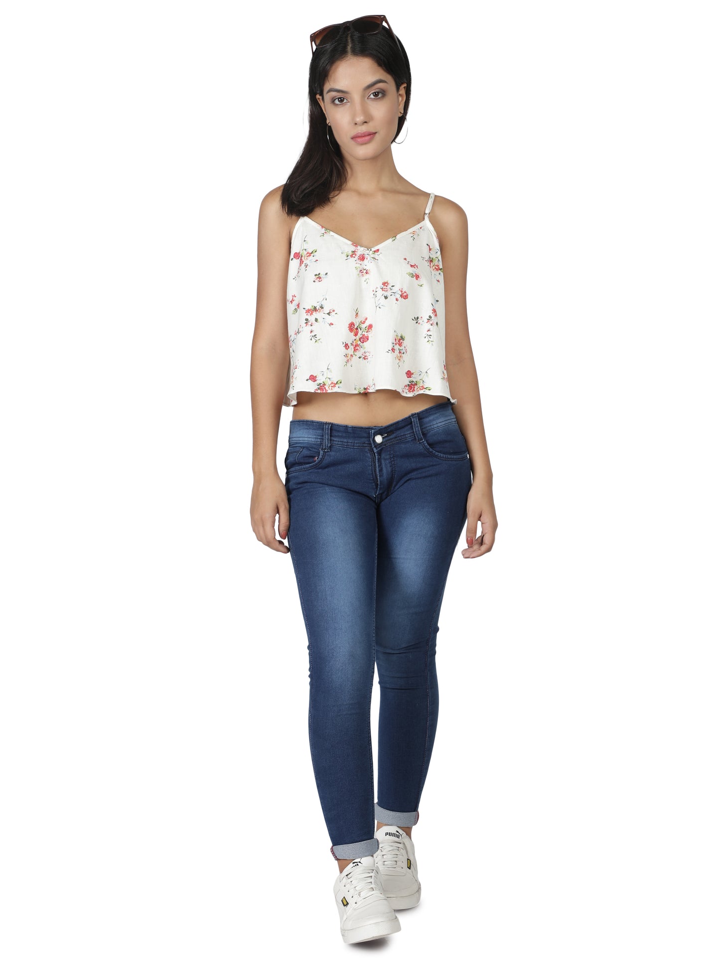 NUEVOSDAMAS Women Rayon Floral Printed White Top