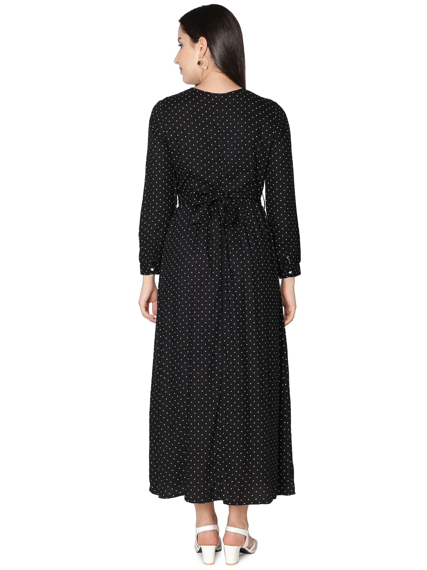 NUEVOSDAMAS Women's Rayon Dot Printed Designer Maxi Dress - Effortlessly Stylish Summer Elegance in Black