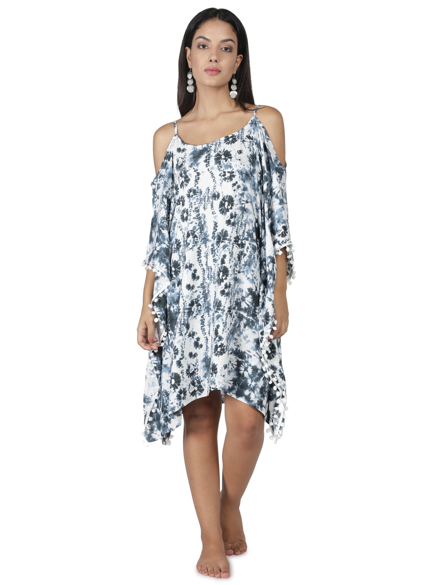 NUEVOSDAMAS Women Rayon Printed Kaftan White/Blue