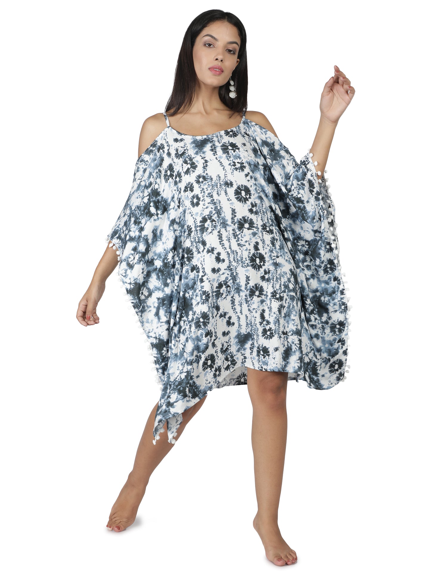 NUEVOSDAMAS Women Rayon Printed Kaftan White/Blue