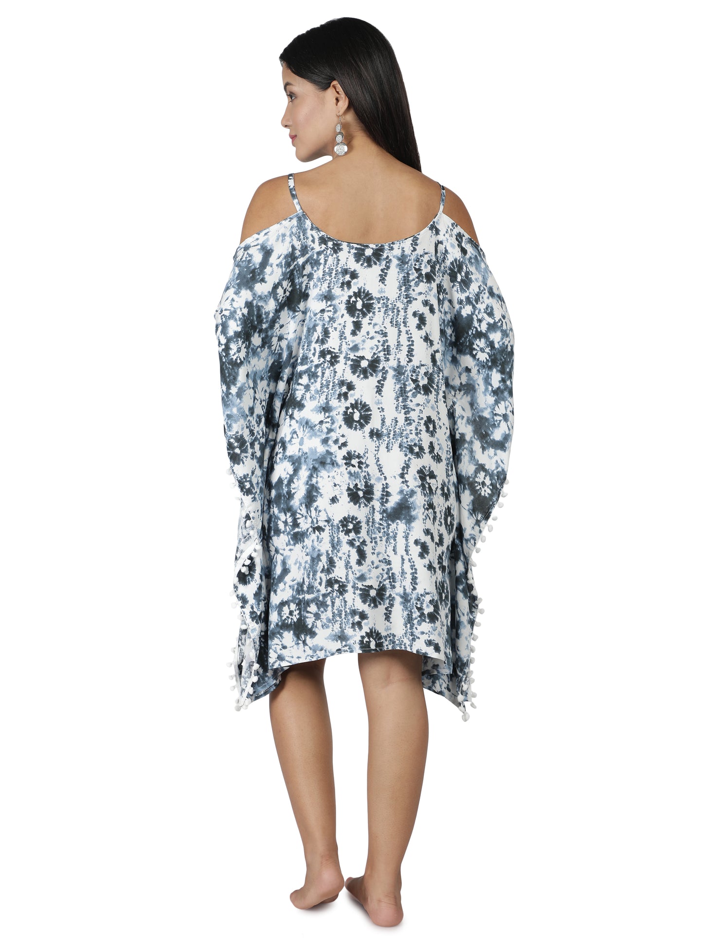 NUEVOSDAMAS Women Rayon Printed Kaftan White/Blue