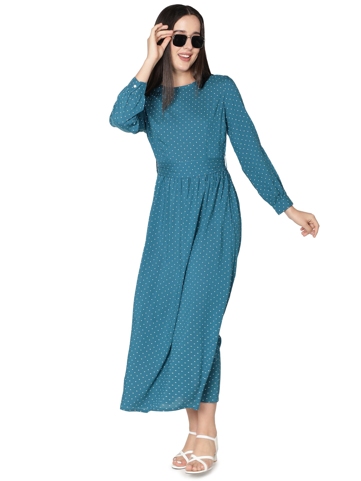 NUEVOSDAMAS Women Rayon Dot Printed Designer Dress | Latest Western Maxi Dress