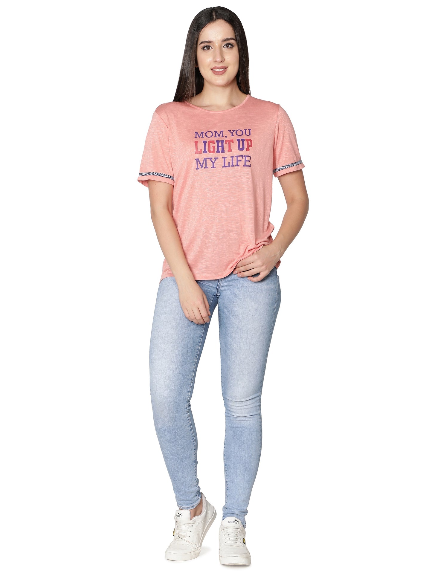 NUEVOSDAMAS Women Rayon Printed Pink T-Shirt