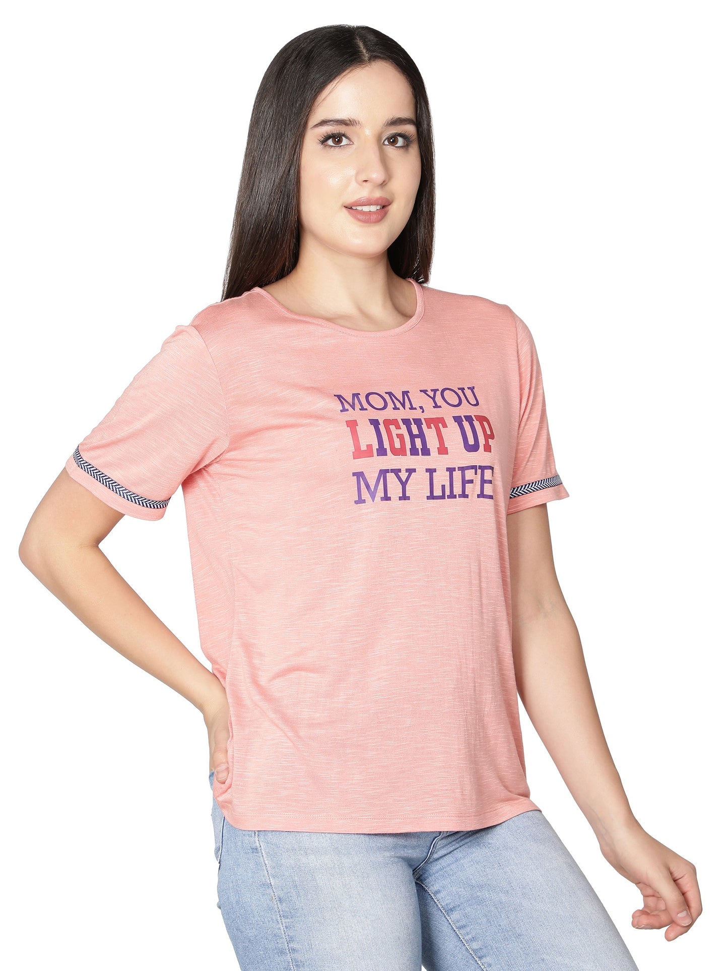 NUEVOSDAMAS Women Rayon Printed Pink T-Shirt
