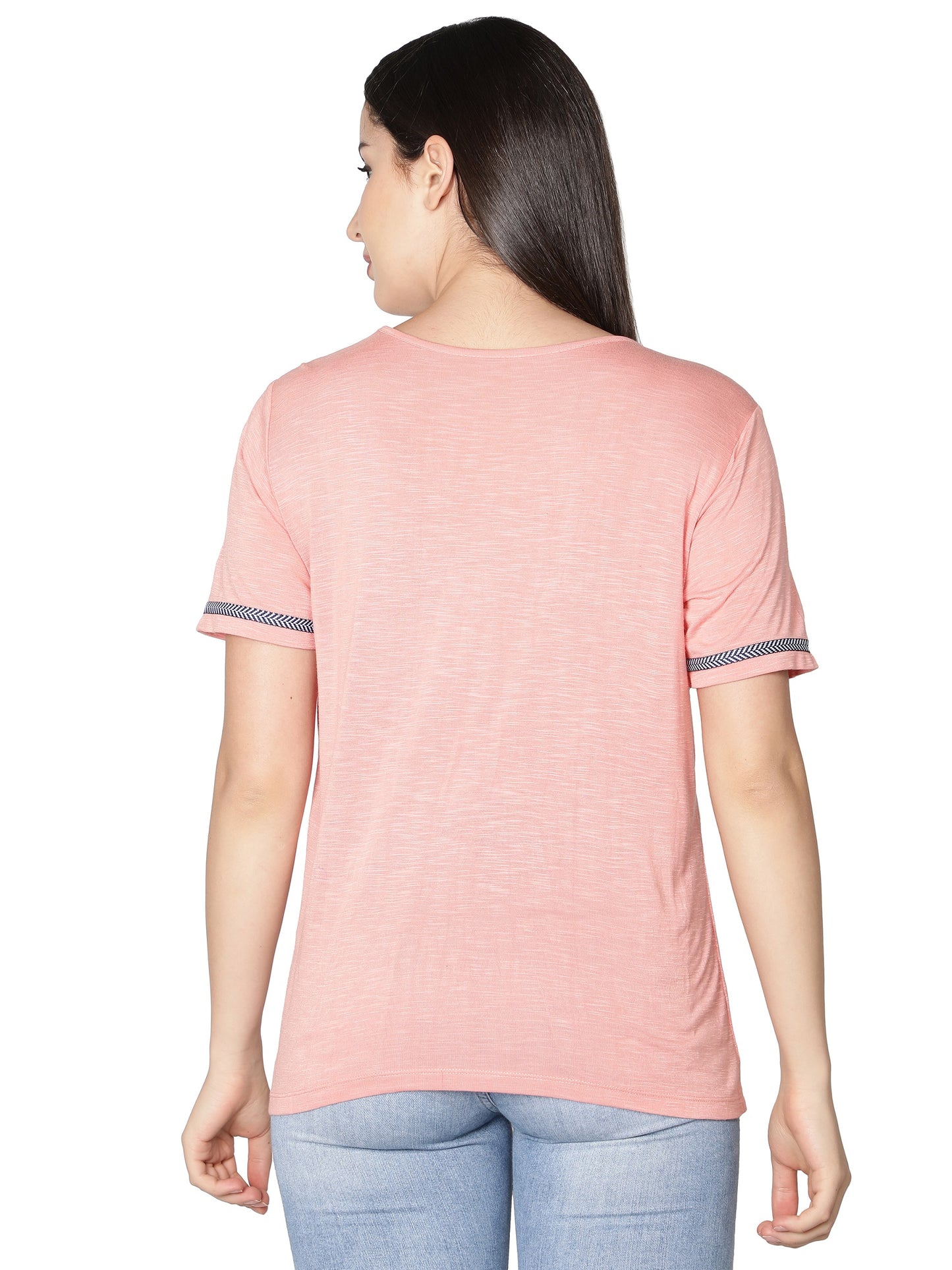 NUEVOSDAMAS Women Rayon Printed Pink T-Shirt