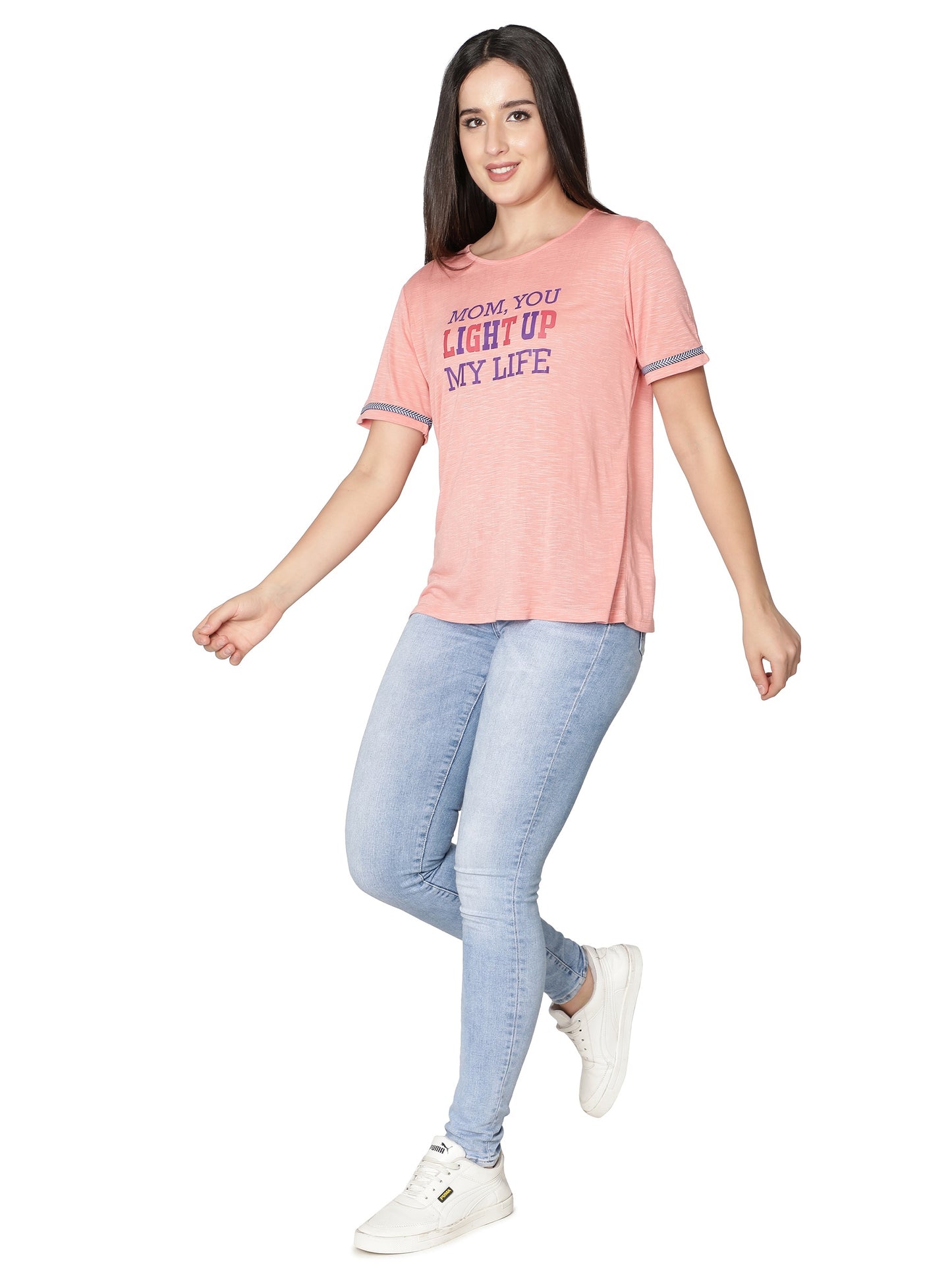 NUEVOSDAMAS Women Rayon Printed Pink T-Shirt