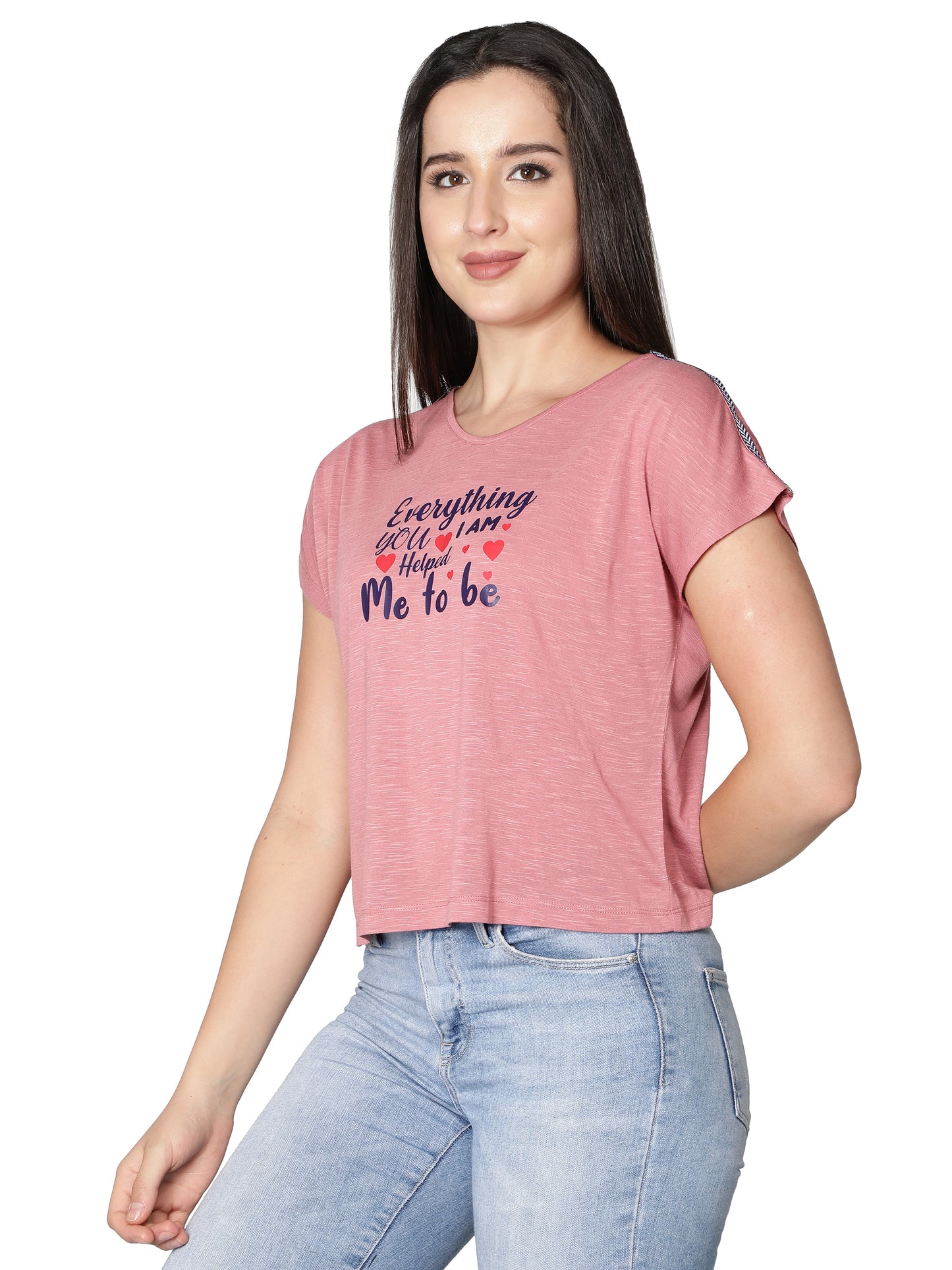 NUEVOSDAMAS Women Rayon Printed Pink T-Shirt