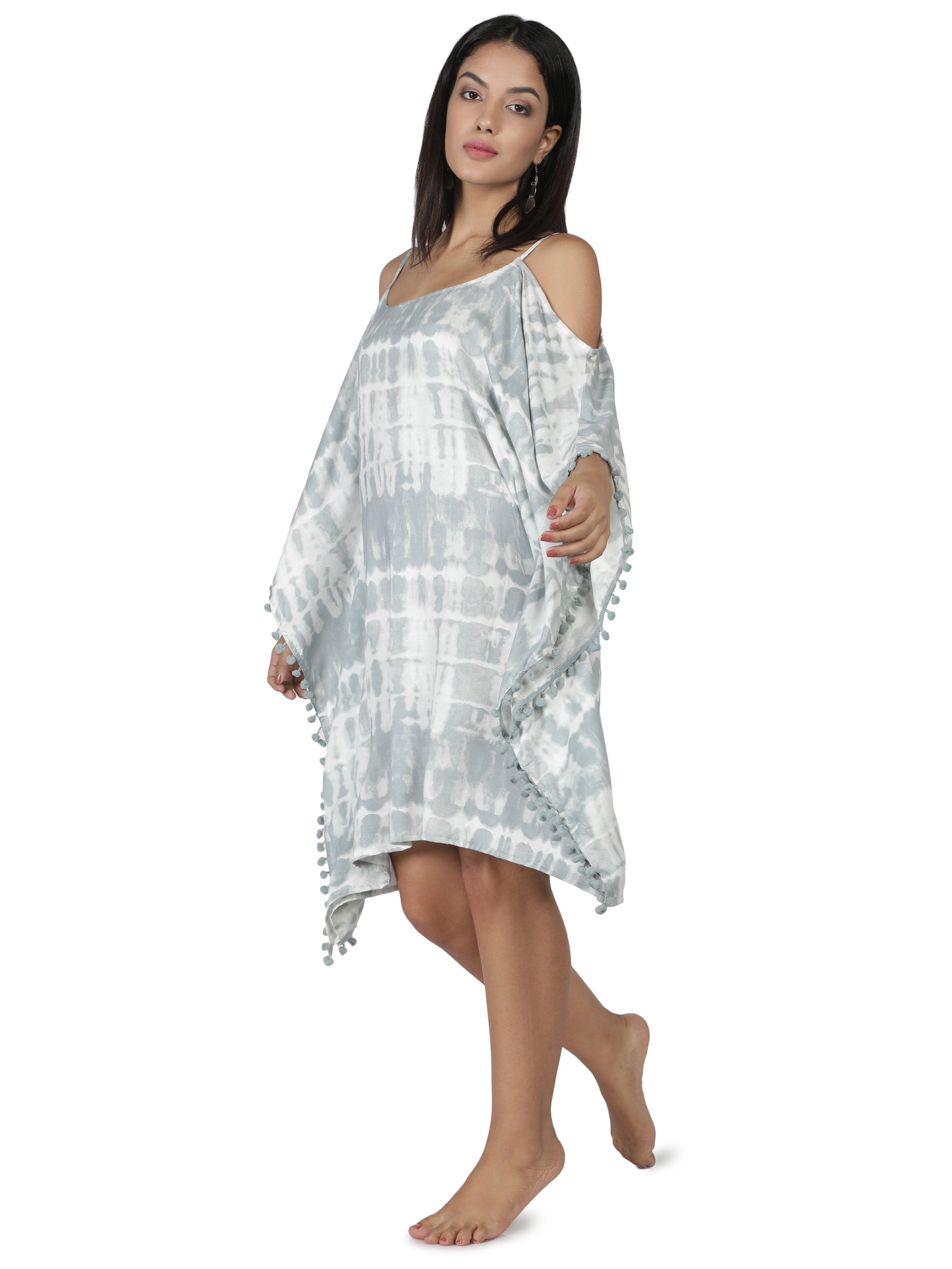 NUEVOSDAMAS Women Rayon Tie & Dye Kaftan Grey/White