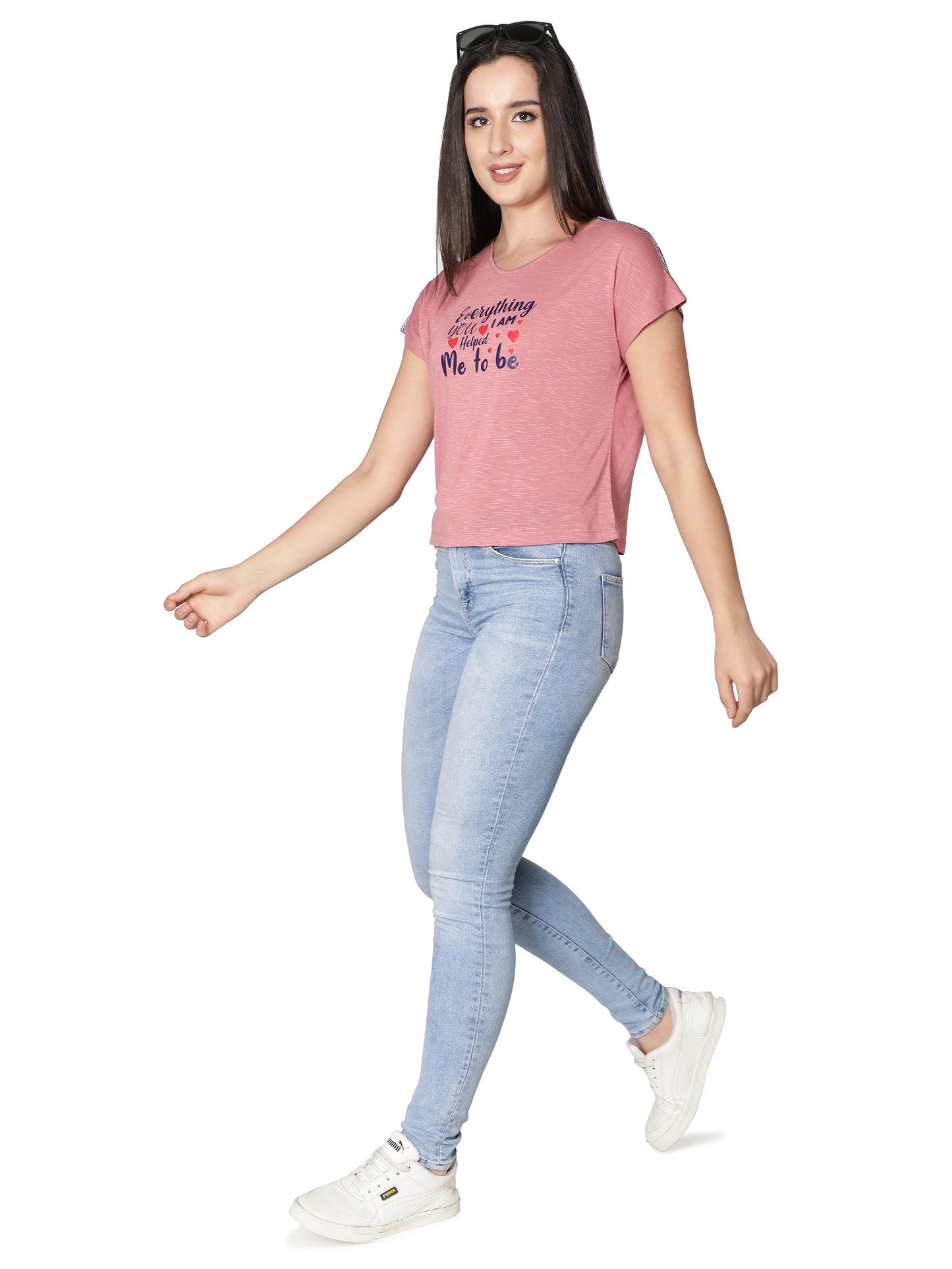 NUEVOSDAMAS Women Rayon Printed Pink T-Shirt