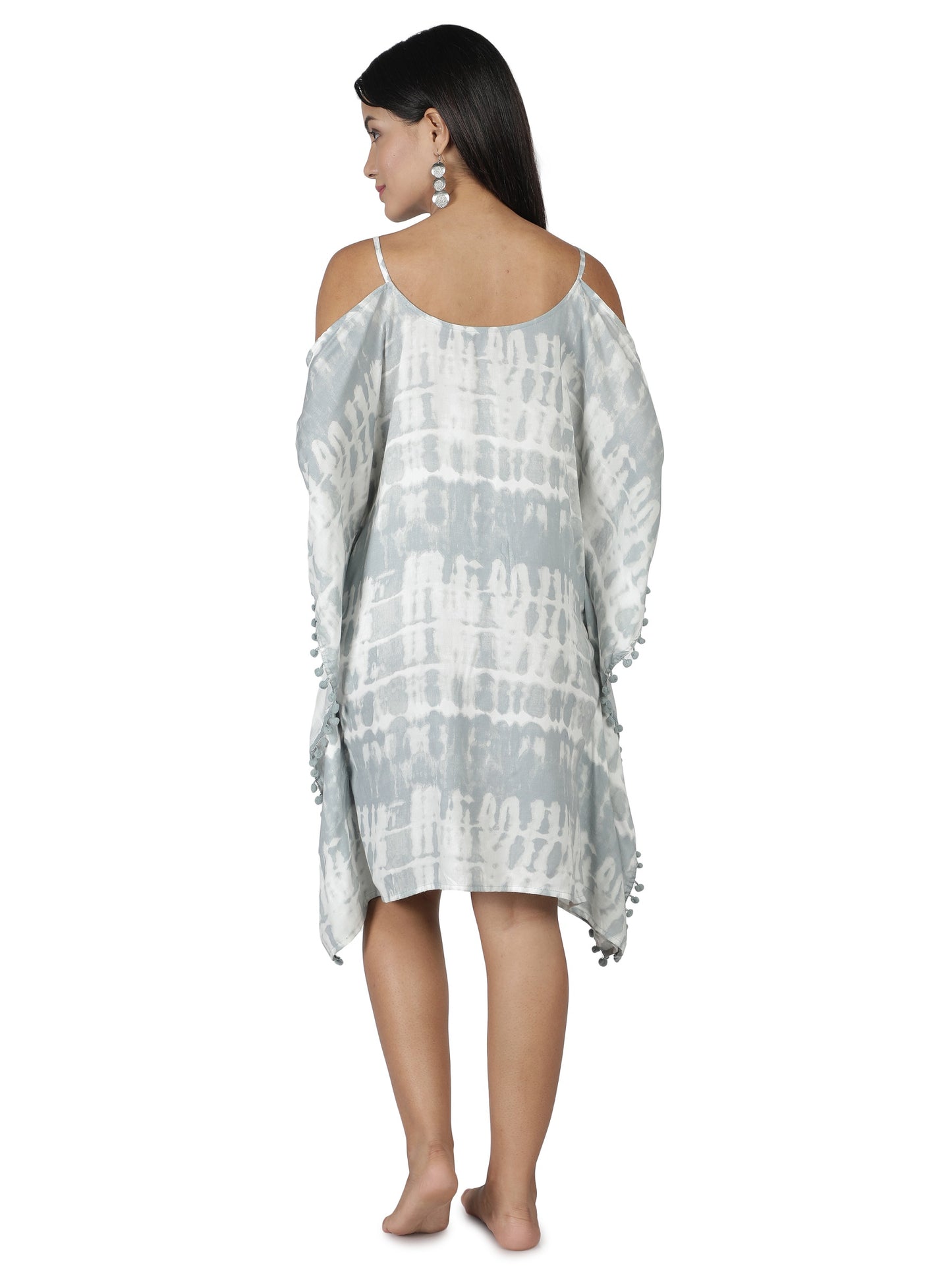NUEVOSDAMAS Women Rayon Tie & Dye Kaftan Grey/White