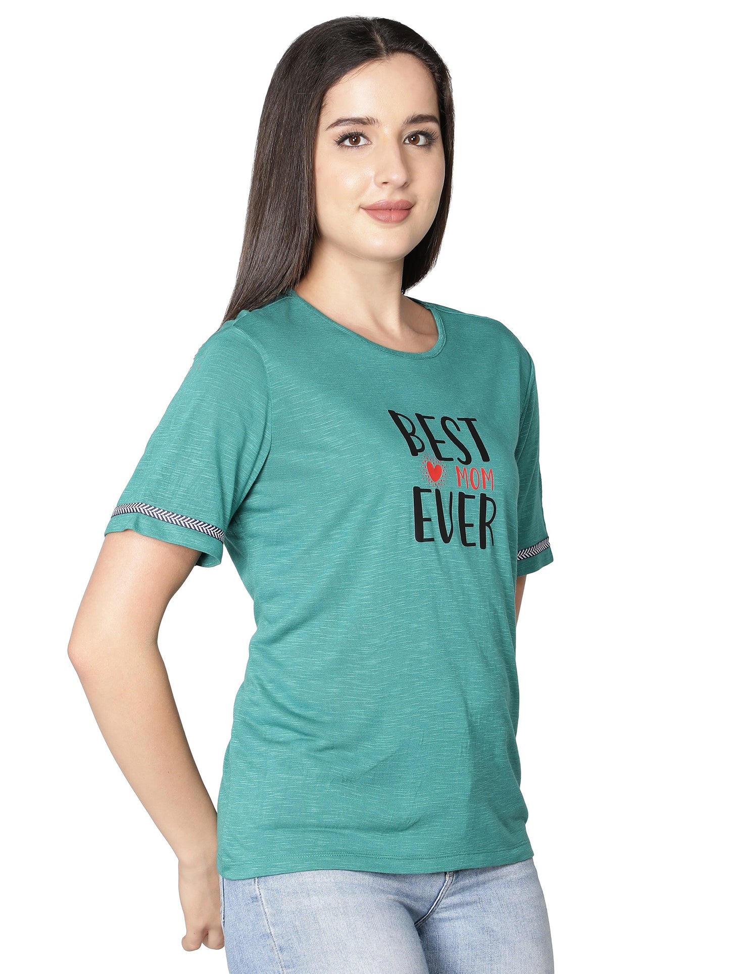 NUEVOSDAMAS Women Rayon Printed T-Shirt (Teal)