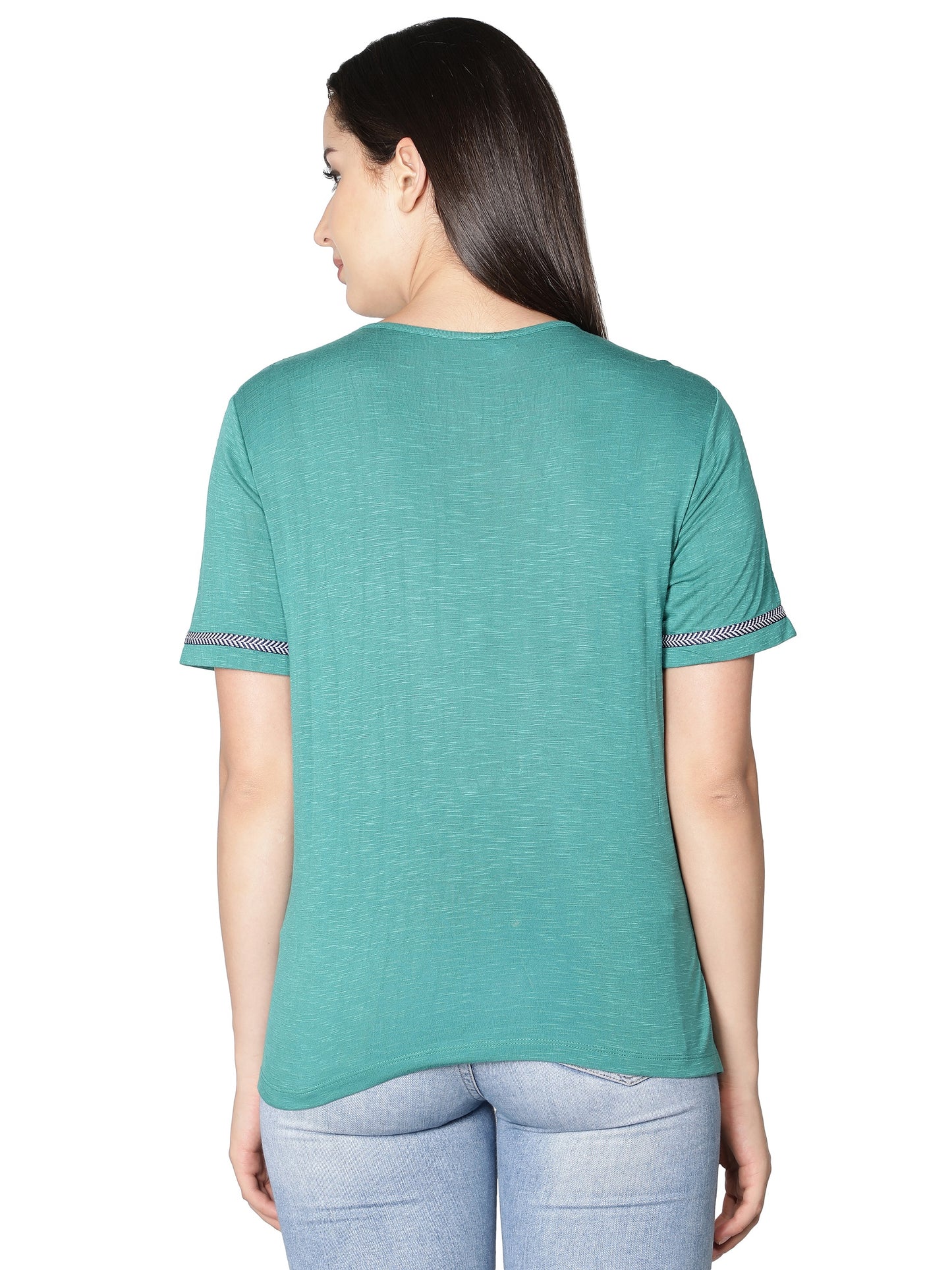 NUEVOSDAMAS Women Rayon Printed T-Shirt (Teal)