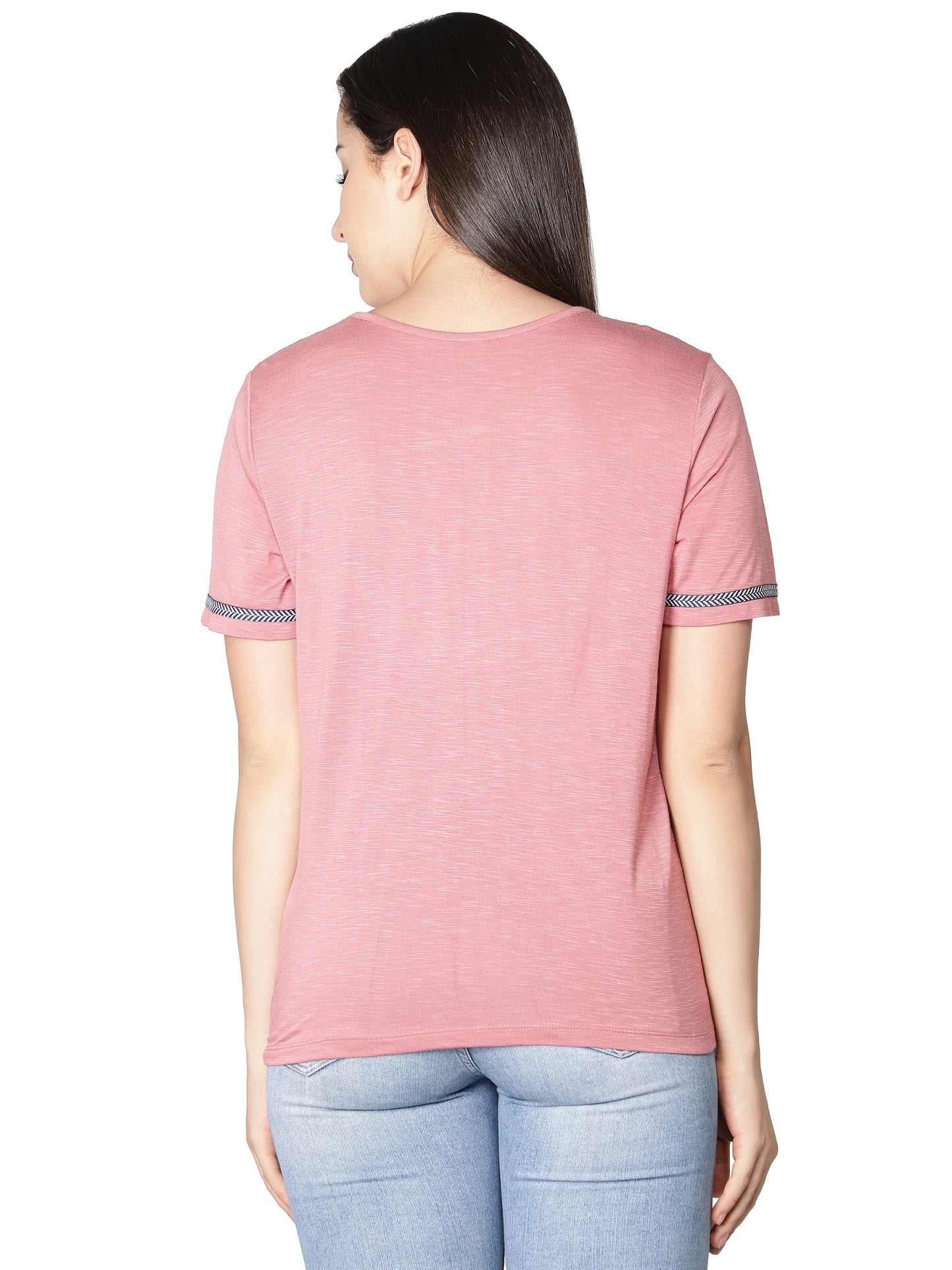 NUEVOSDAMAS Women Rayon Printed Pink T-Shirt