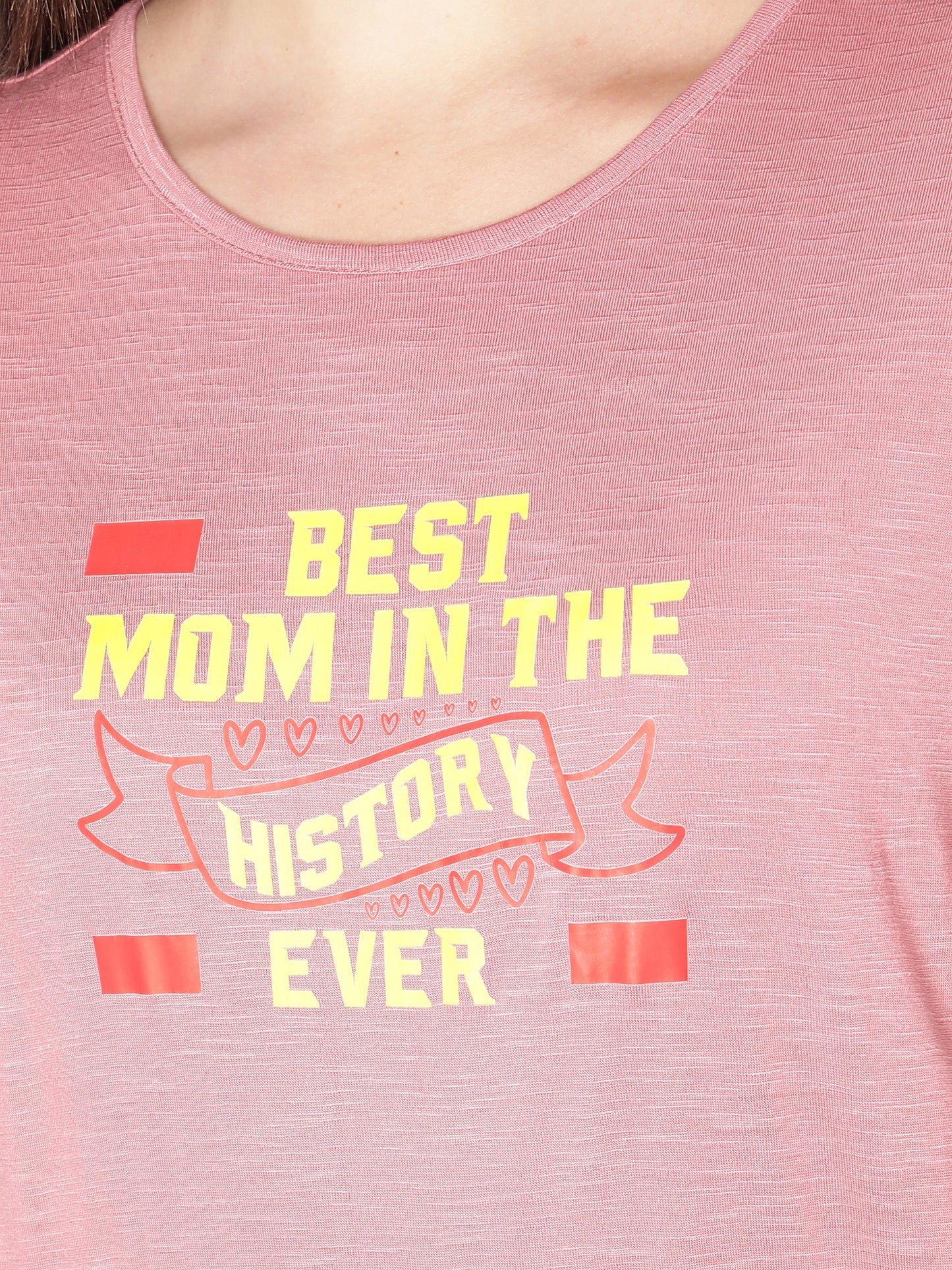 NUEVOSDAMAS Women Rayon Printed Pink T-Shirt