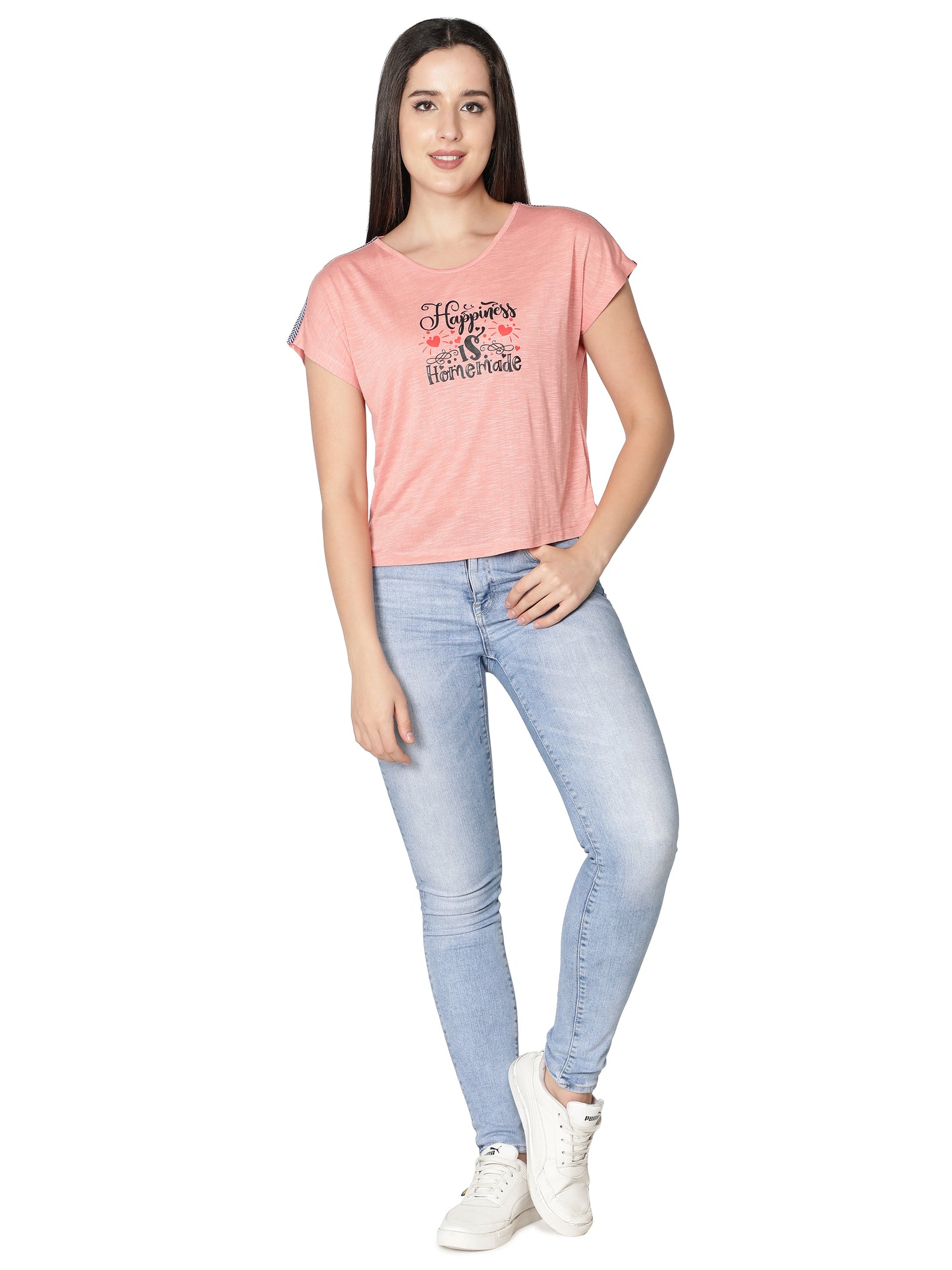 NUEVOSDAMAS Women Rayon Printed Pink T-Shirt