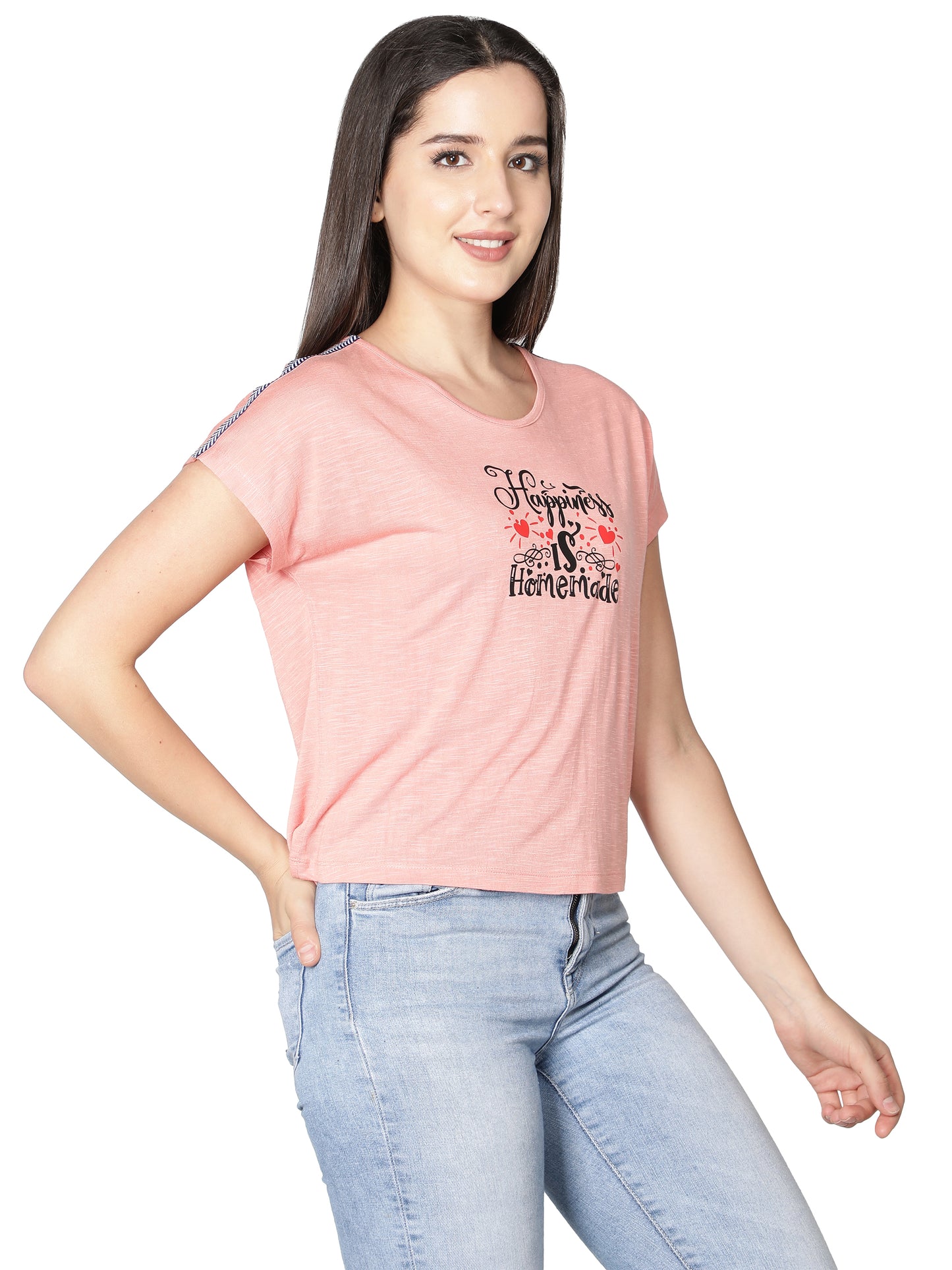 NUEVOSDAMAS Women Rayon Printed Pink T-Shirt
