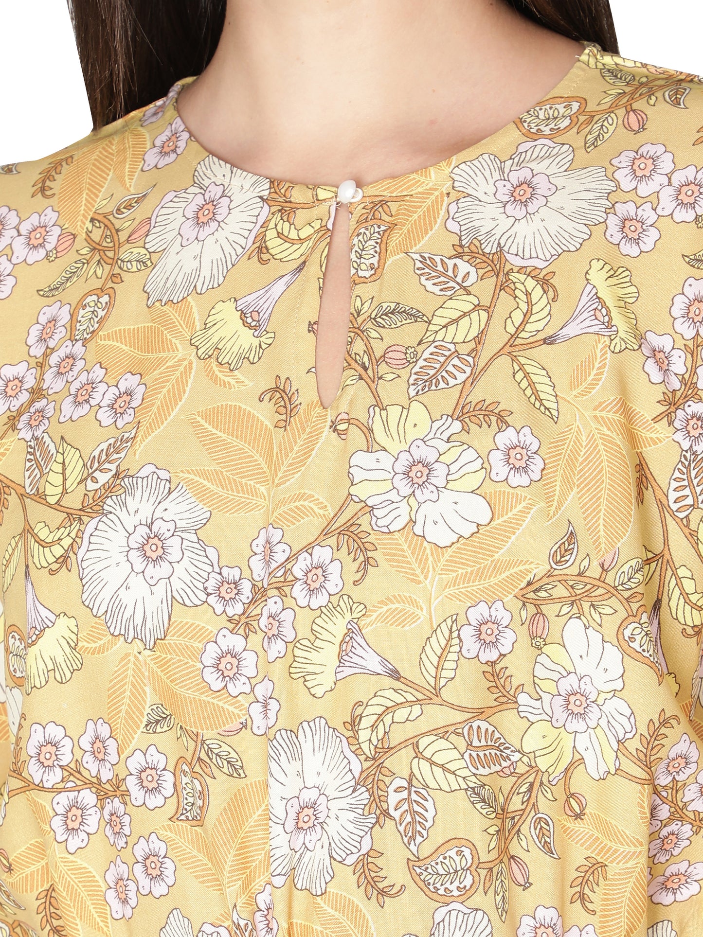 NUEVOSDAMAS Women Crepe Printed Kaftan (Mustard)