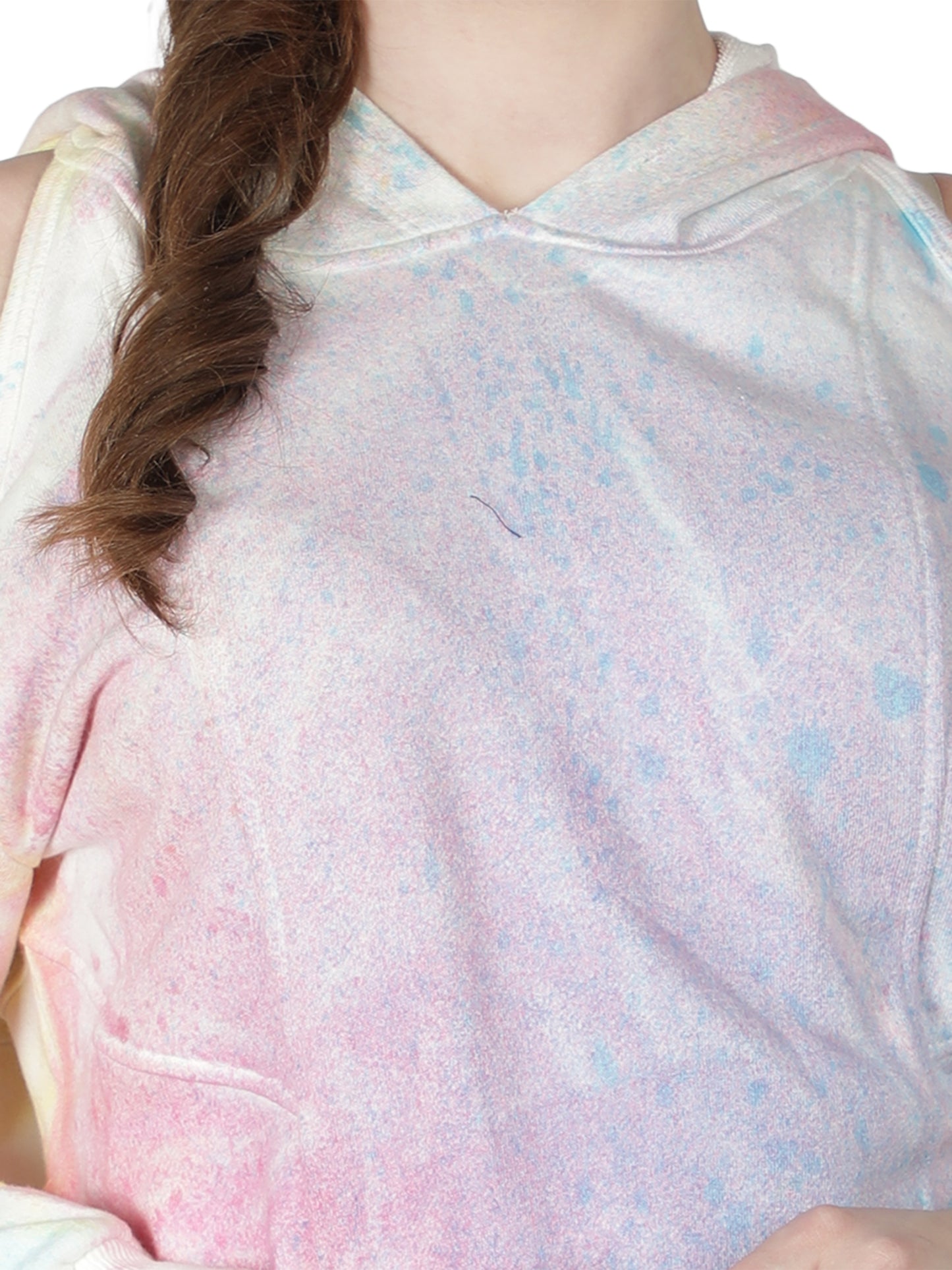 NUEVOSDAMAS Cotton Terry Tie & Dye Cold Shoulder Hooded Sweatshirt Pink/Multi