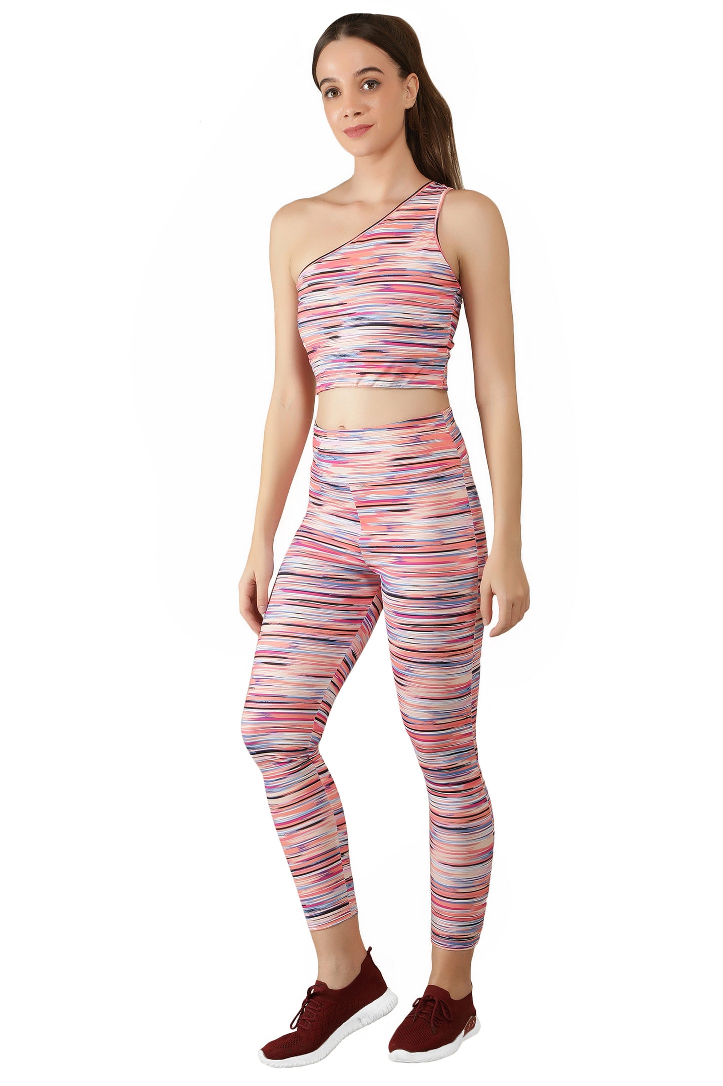 NUEVOSDAMAS MULTICOLOR STRIPE PRINT DRY FIT FABRIC PADDED BRA TOP AND BOTTOM SET
