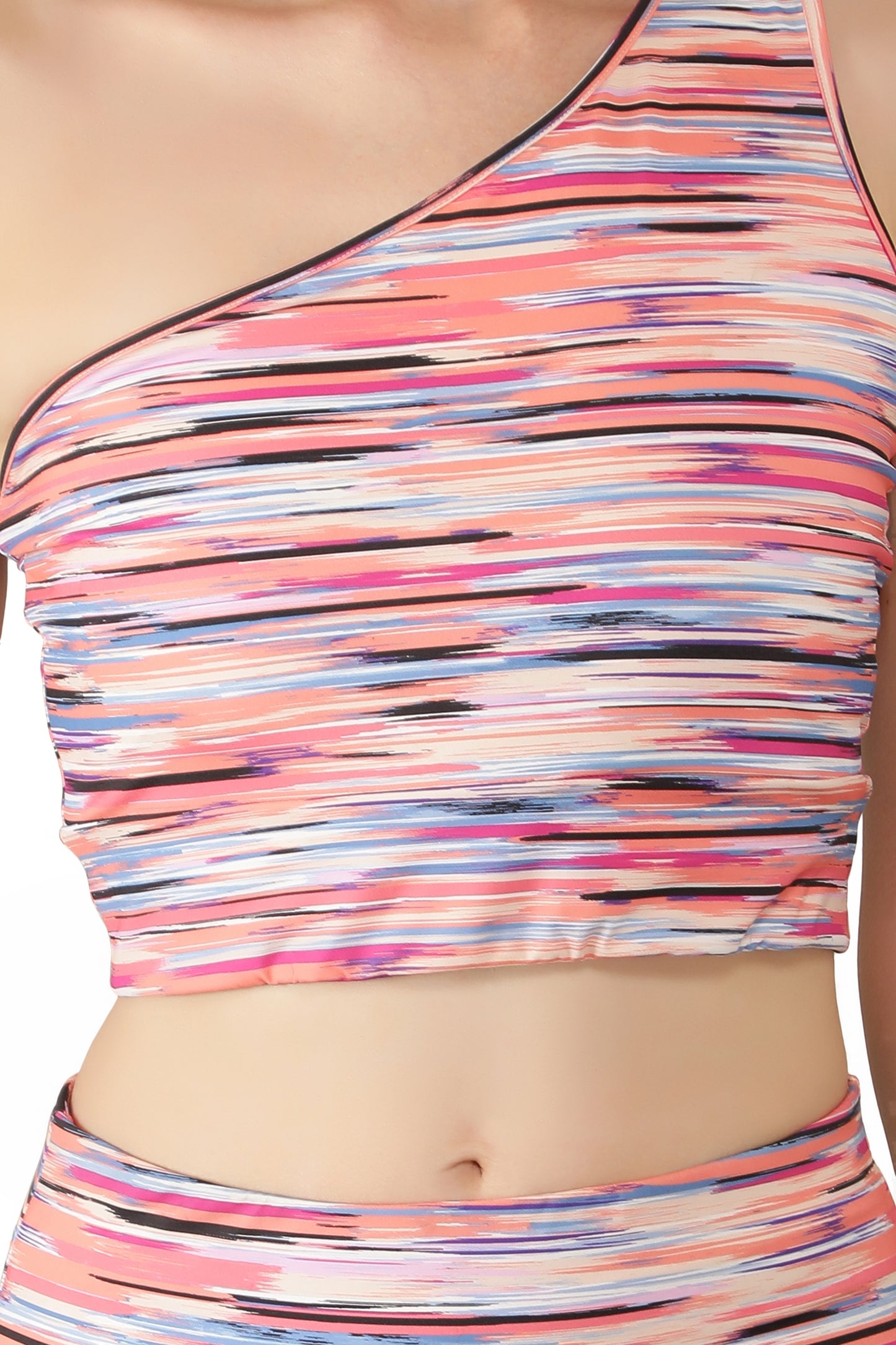 NUEVOSDAMAS MULTICOLOR STRIPE PRINT DRY FIT FABRIC PADDED BRA TOP AND BOTTOM SET