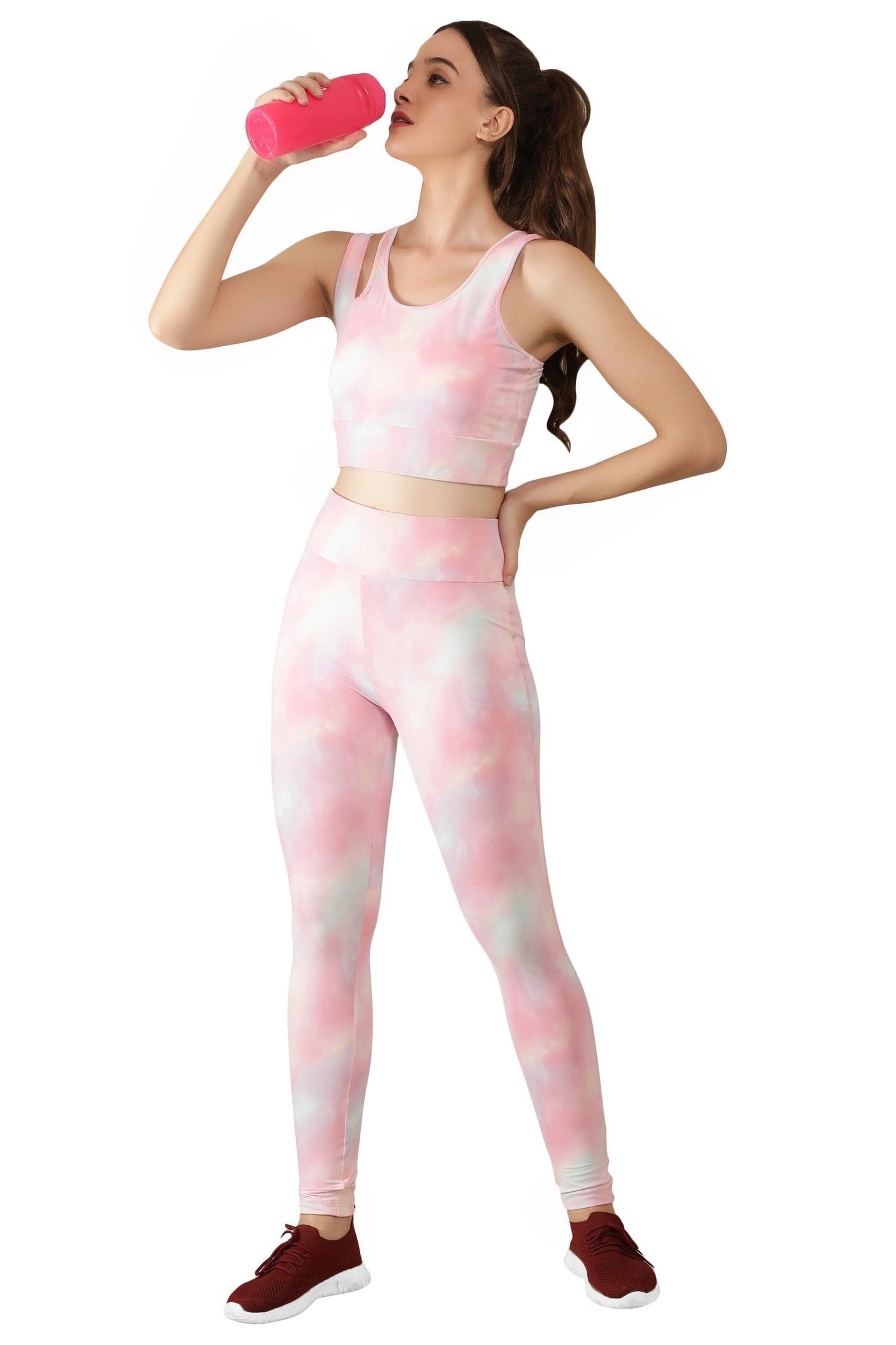 NUEVOSDAMAS Tie & Dye Women Active WearTracksuit | Gym Wear Padded Top And Bottom Set | Dry Fit Women Active Wear Combo Set_Pink
