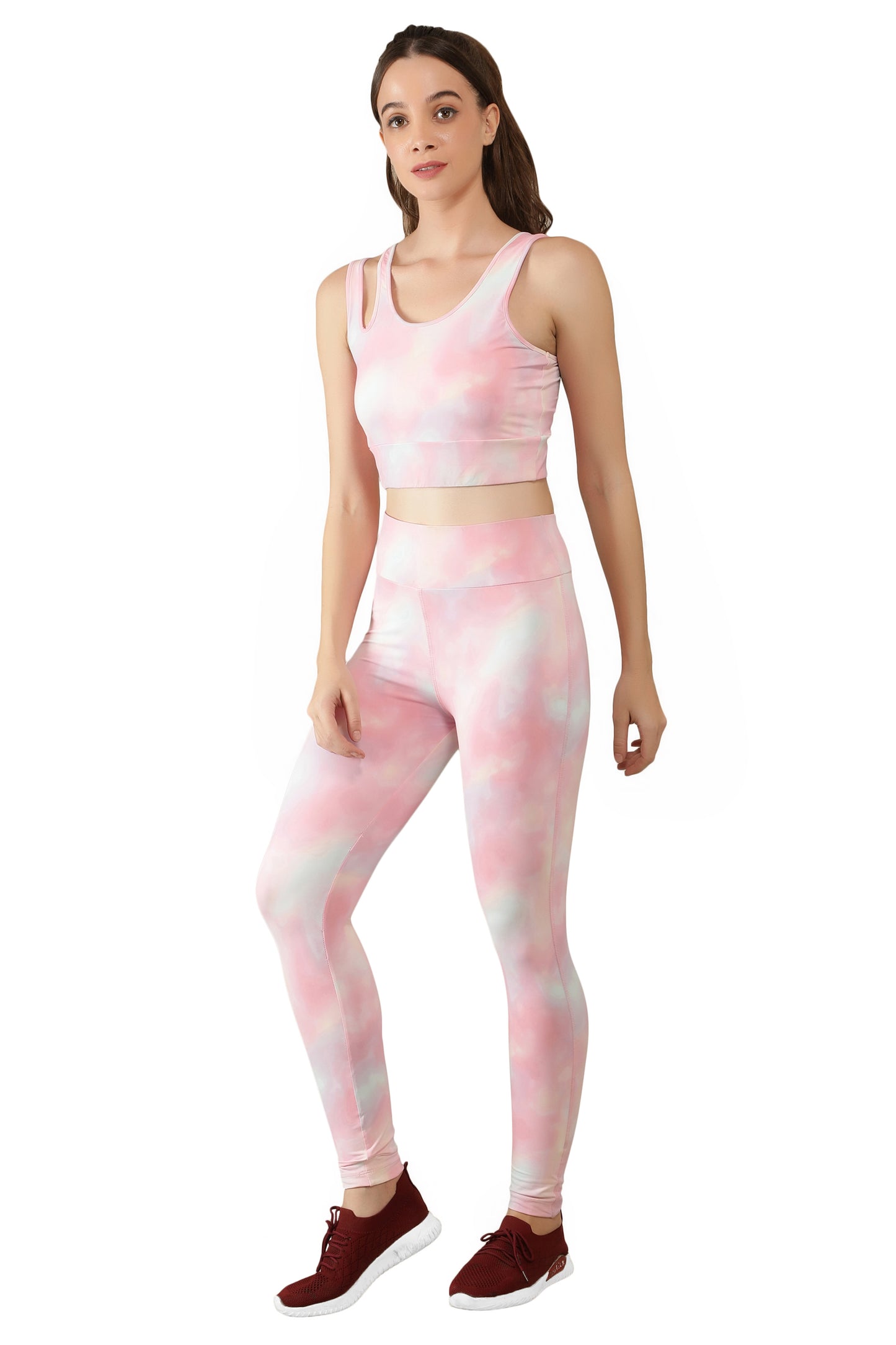 NUEVOSDAMAS Tie & Dye Women Active WearTracksuit | Gym Wear Padded Top And Bottom Set | Dry Fit Women Active Wear Combo Set_Pink