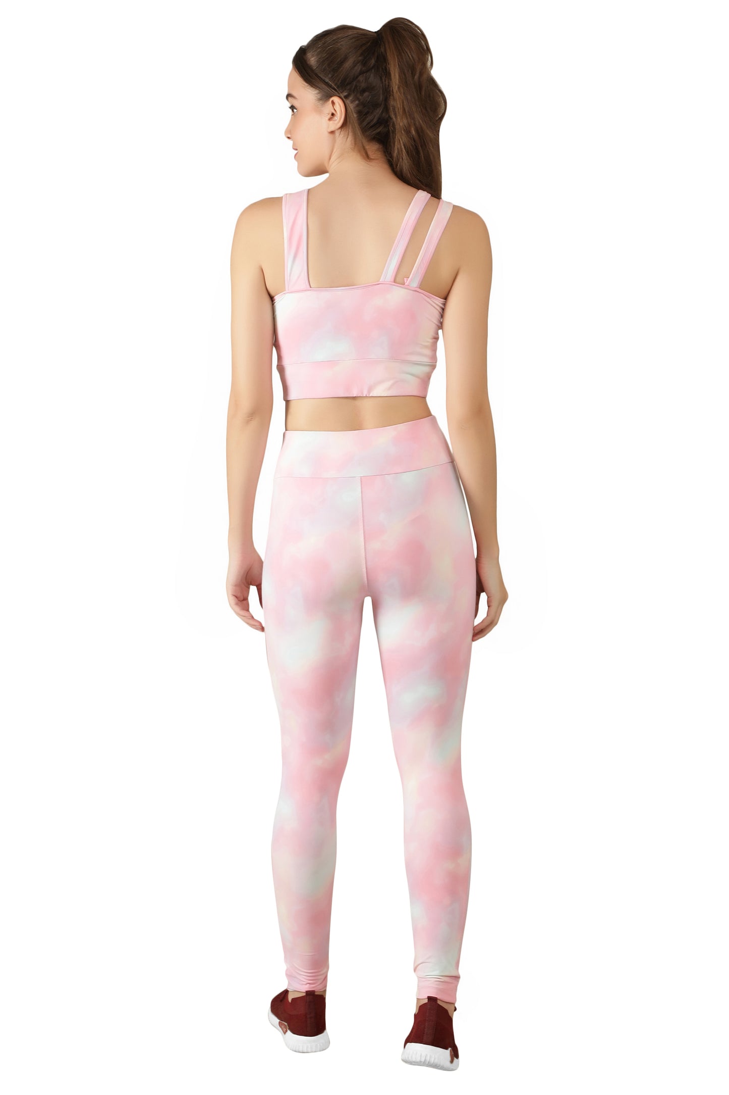 NUEVOSDAMAS Tie & Dye Women Active WearTracksuit | Gym Wear Padded Top And Bottom Set | Dry Fit Women Active Wear Combo Set_Pink
