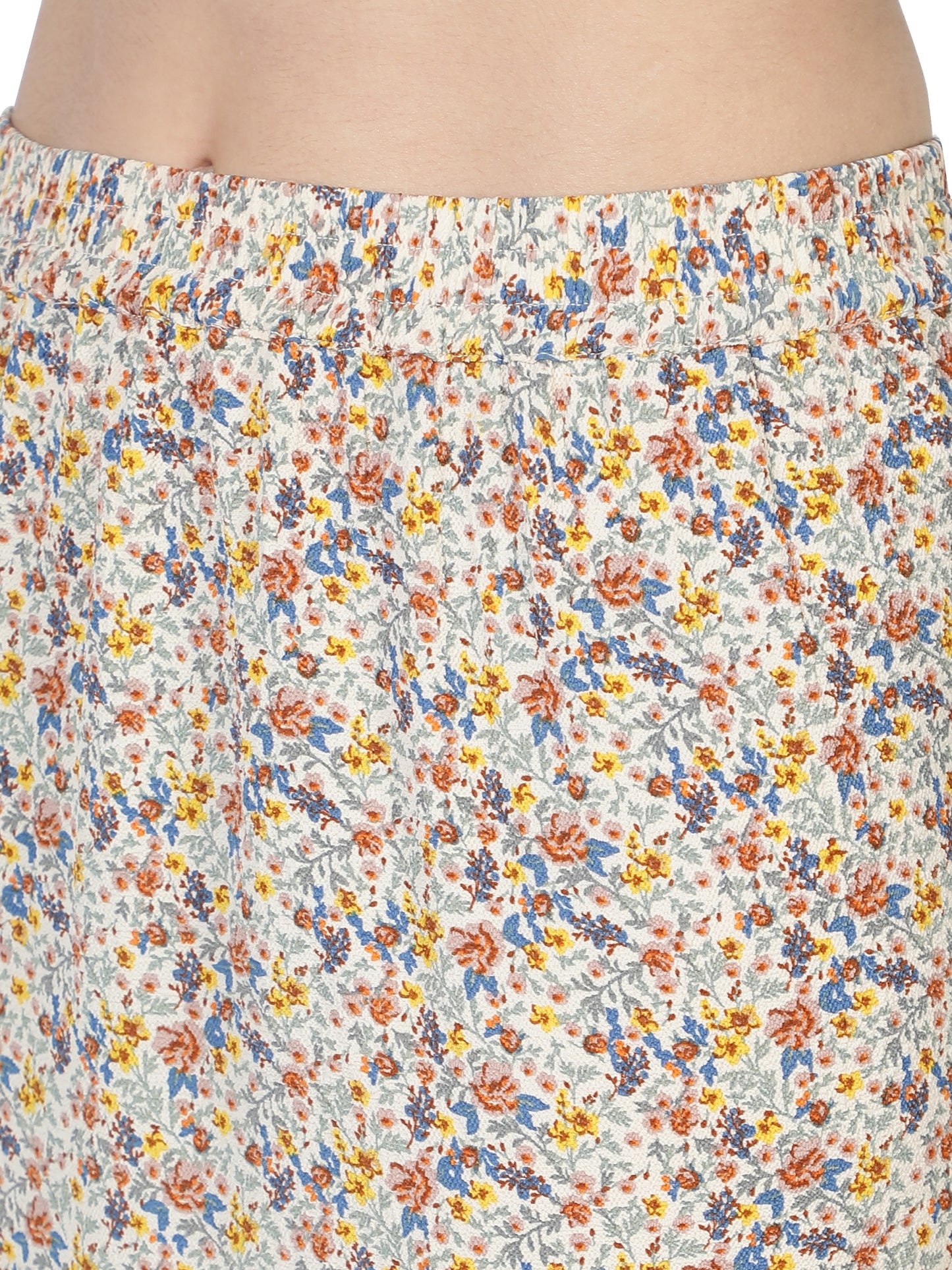 NUEVOSDAMAS Women's Western Floral Printed Knee Length Frill Skirt Beige