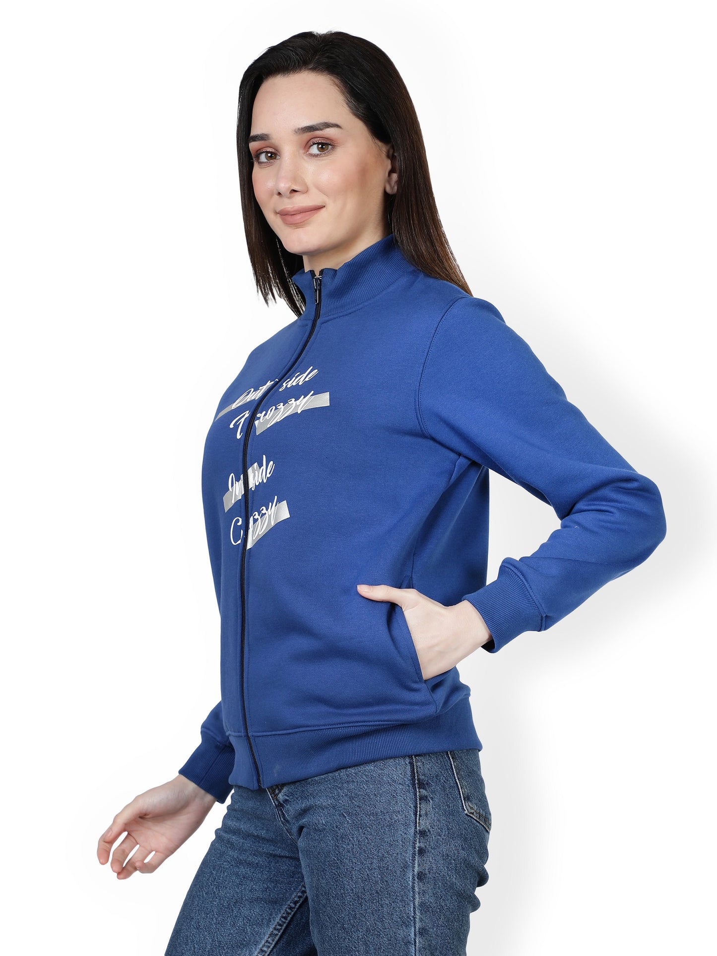 Bomber jacket printed blue color light weight jacket Full Sleeve Printed Women Bomber Jacket