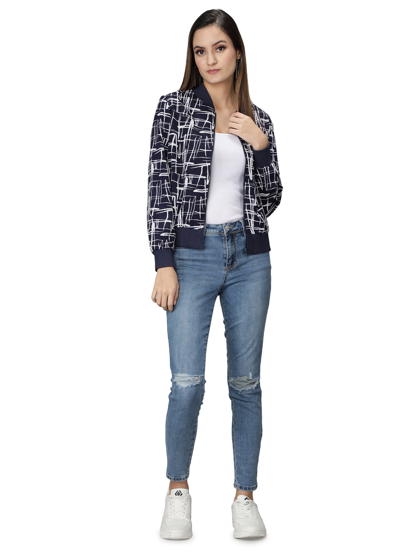 Nuevosdamas Woman's Blouson Jacket Dark Blue/White