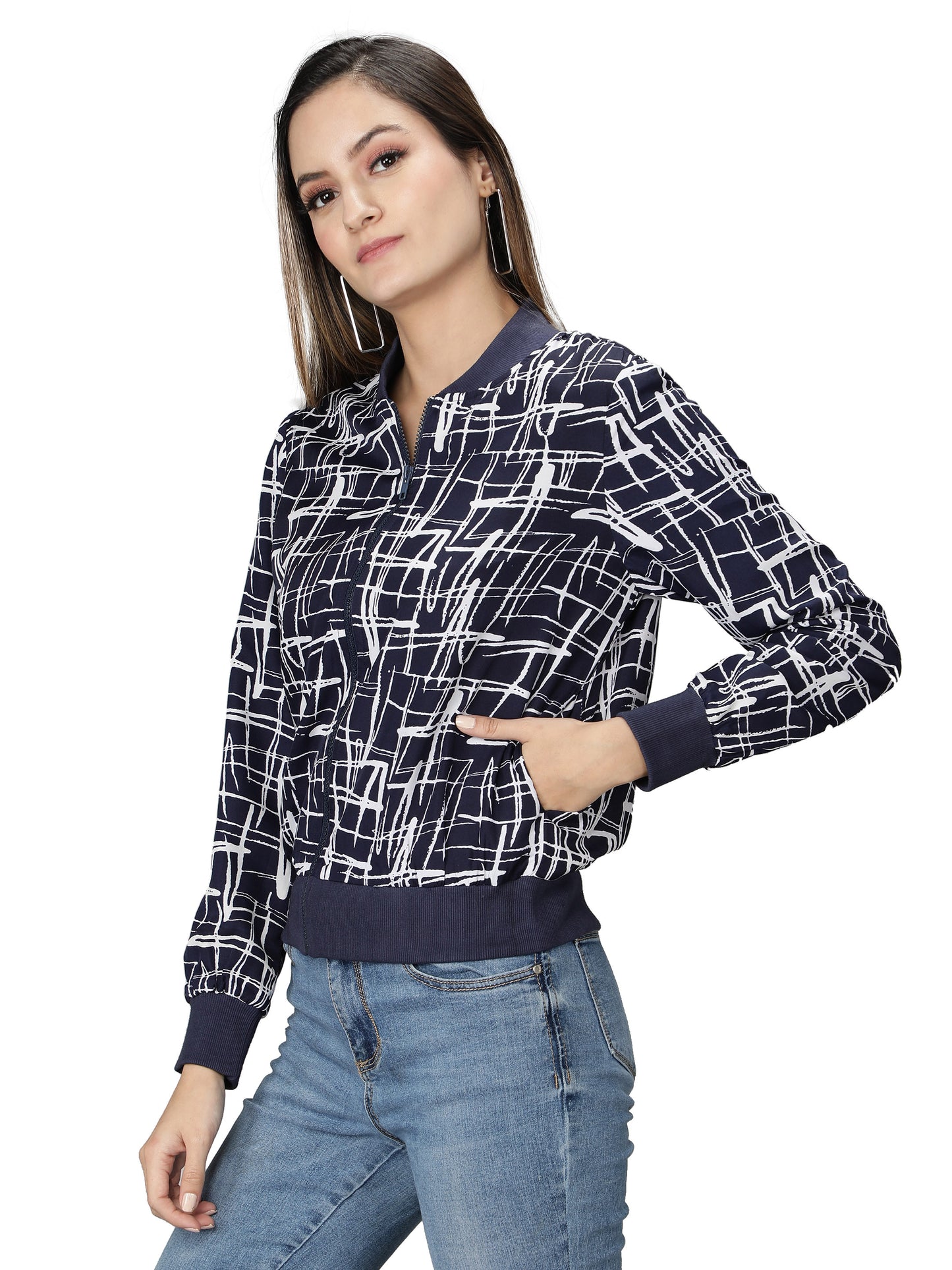 Nuevosdamas Woman's Blouson Jacket Dark Blue/White