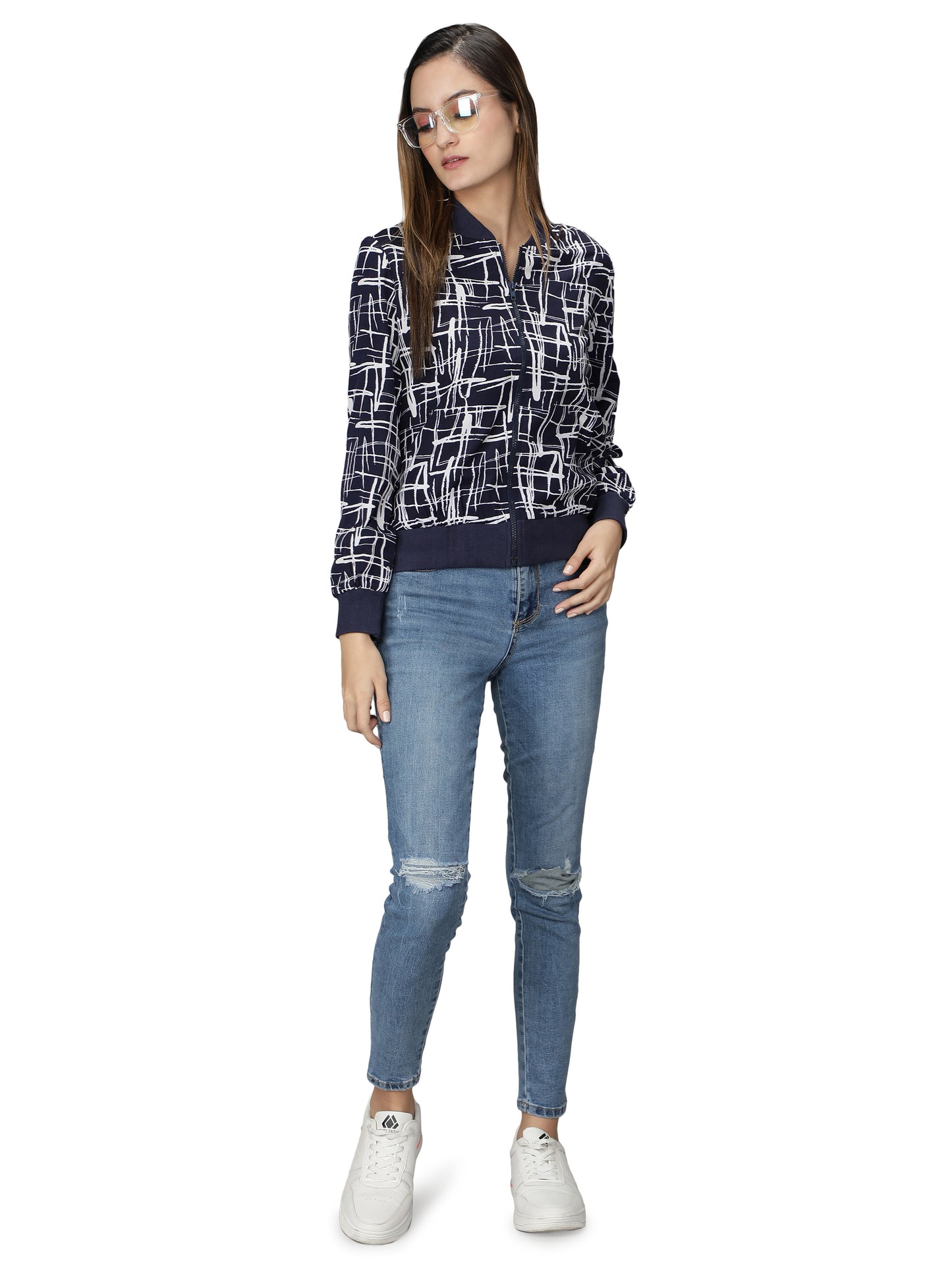 Nuevosdamas Woman's Blouson Jacket Dark Blue/White