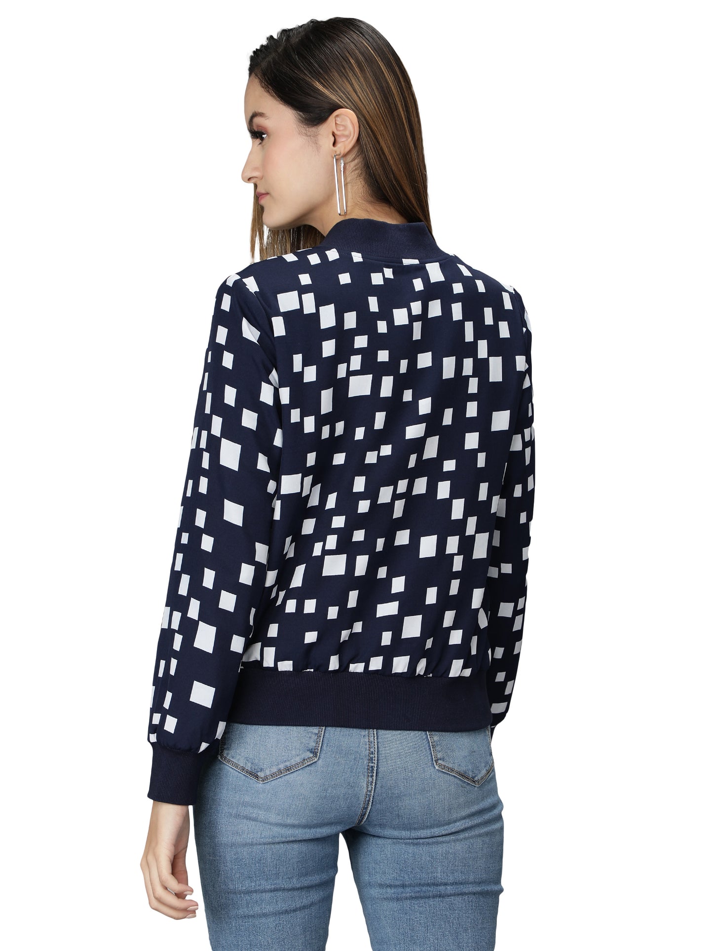 NUEVOSDAMAS Women Winter Wear Bomber jacket I Latest Stylish Geometric Printed Women Jacket I Light Weighted Crepe Jacket for women