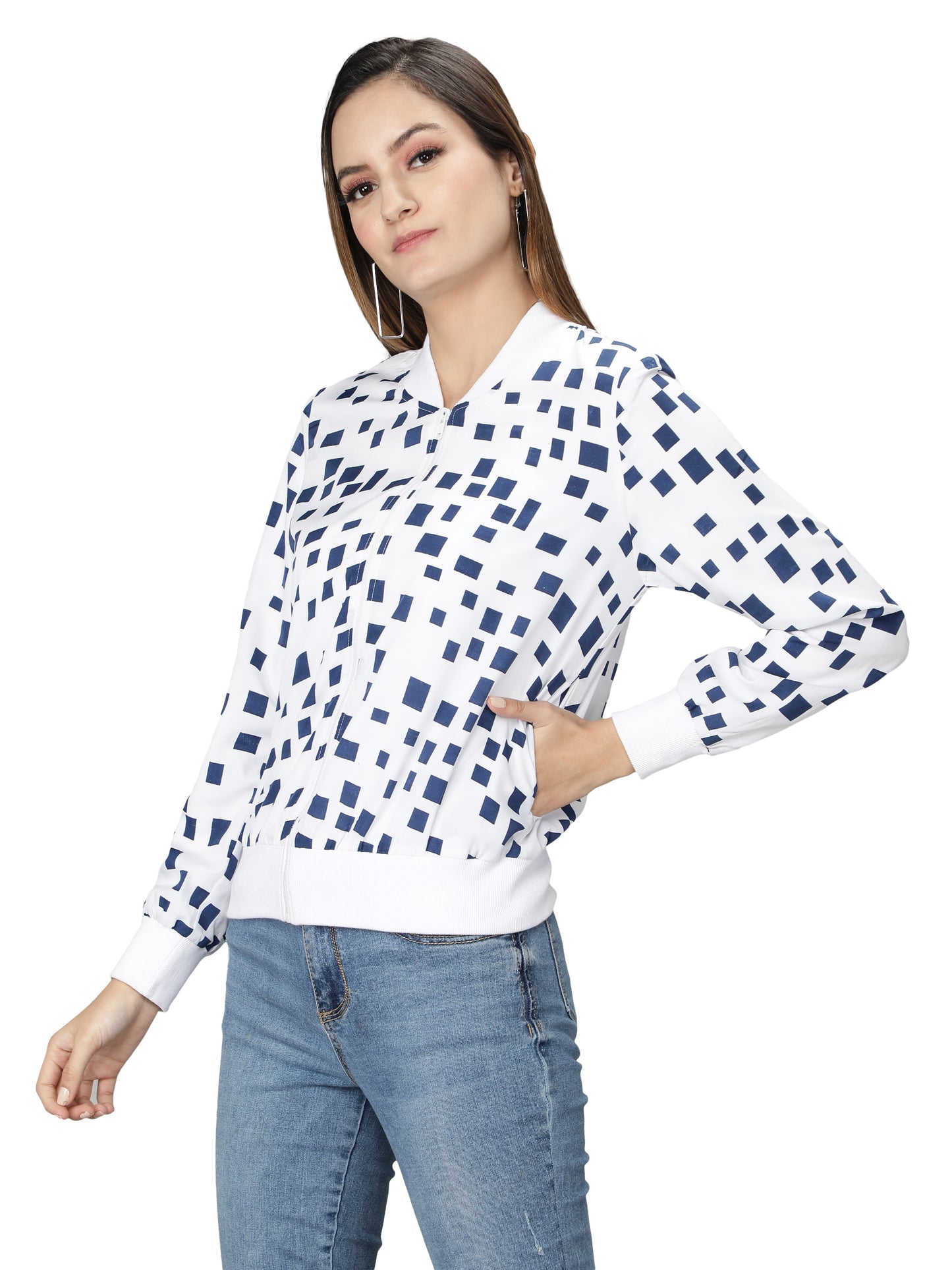 NUEVOSDAMAS Women Winter Wear Bomber jacket I Latest Stylish Geometric Printed Women Jacket I Light Weighted Crepe Jacket for women