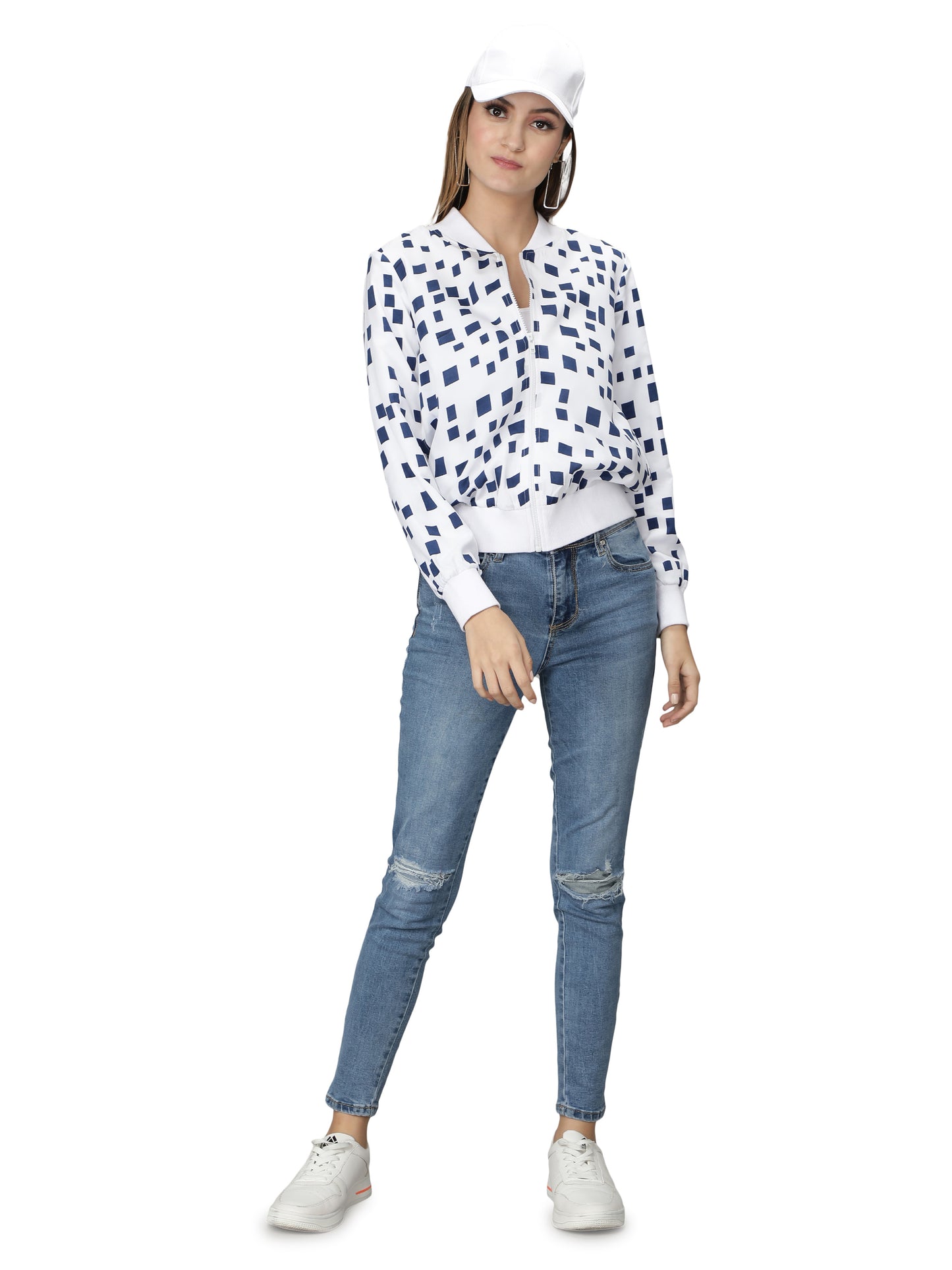 NUEVOSDAMAS Women Winter Wear Bomber jacket I Latest Stylish Geometric Printed Women Jacket I Light Weighted Crepe Jacket for women